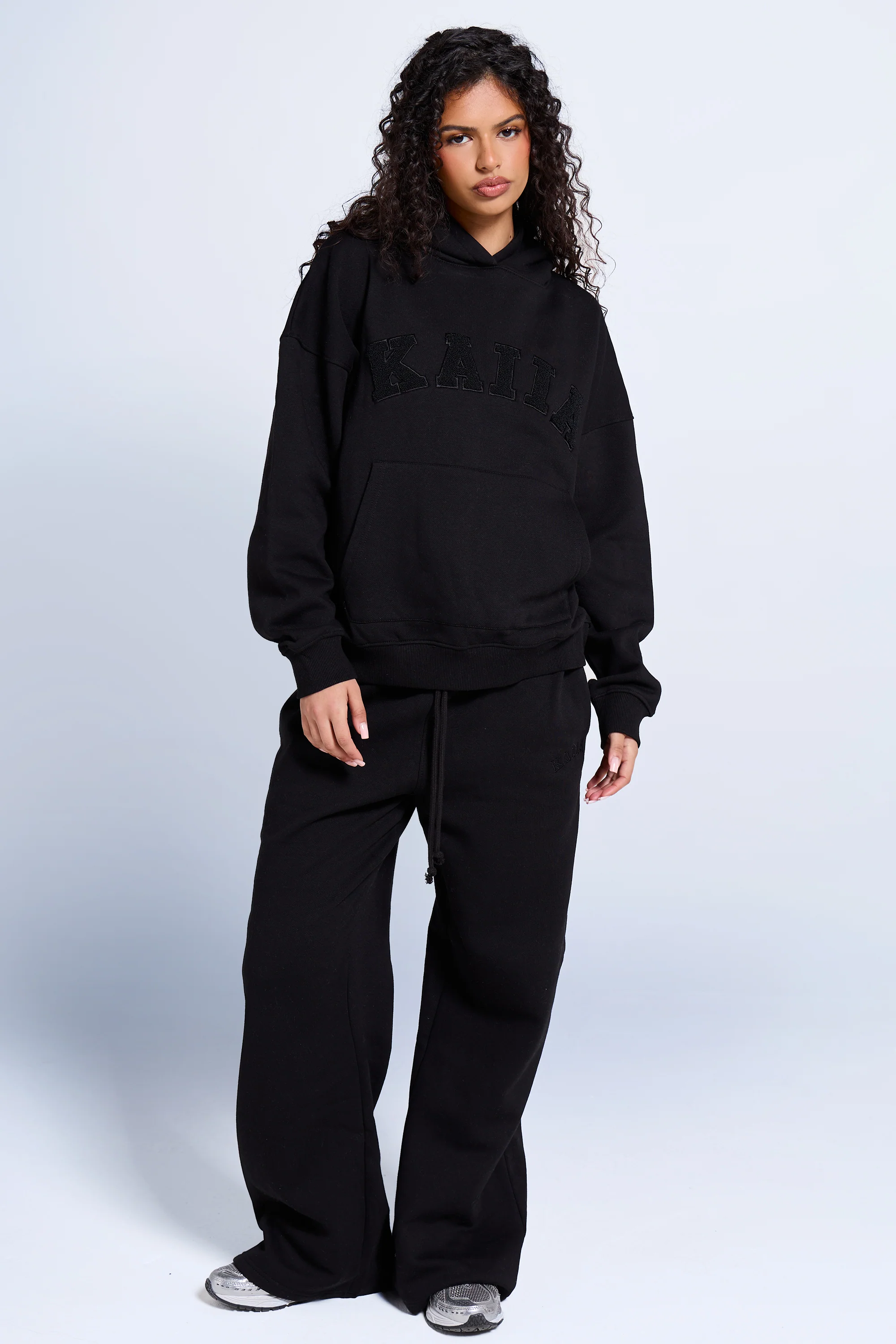 Kaiia Slogan Oversized Hoodie Black on Black - Image 3