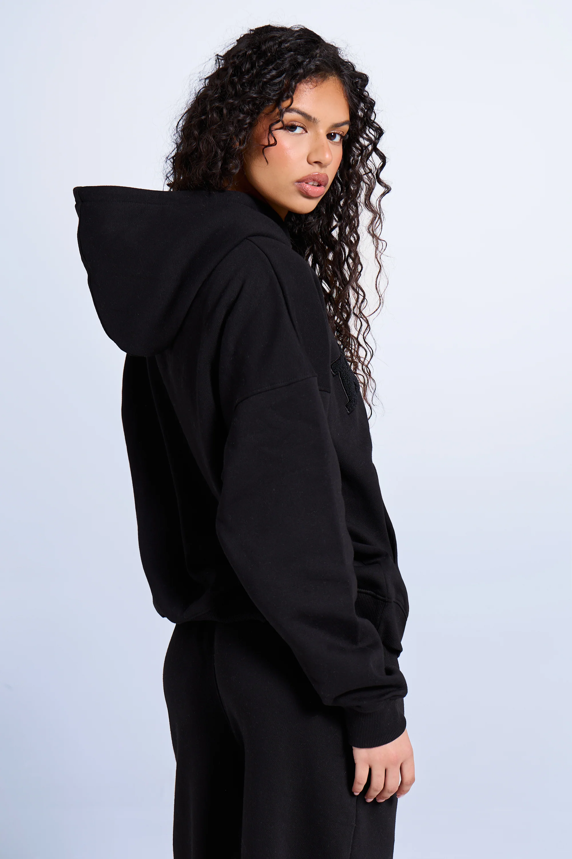 Kaiia Slogan Oversized Hoodie Black on Black - Image 4