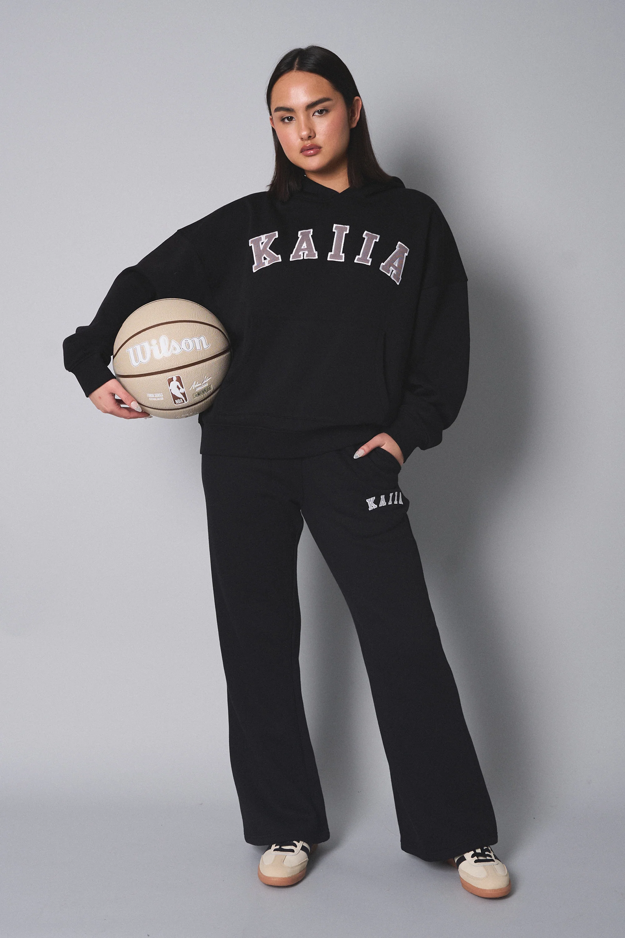 Kaiia Slogan Oversized Hoodie Black with Grey - Image 3