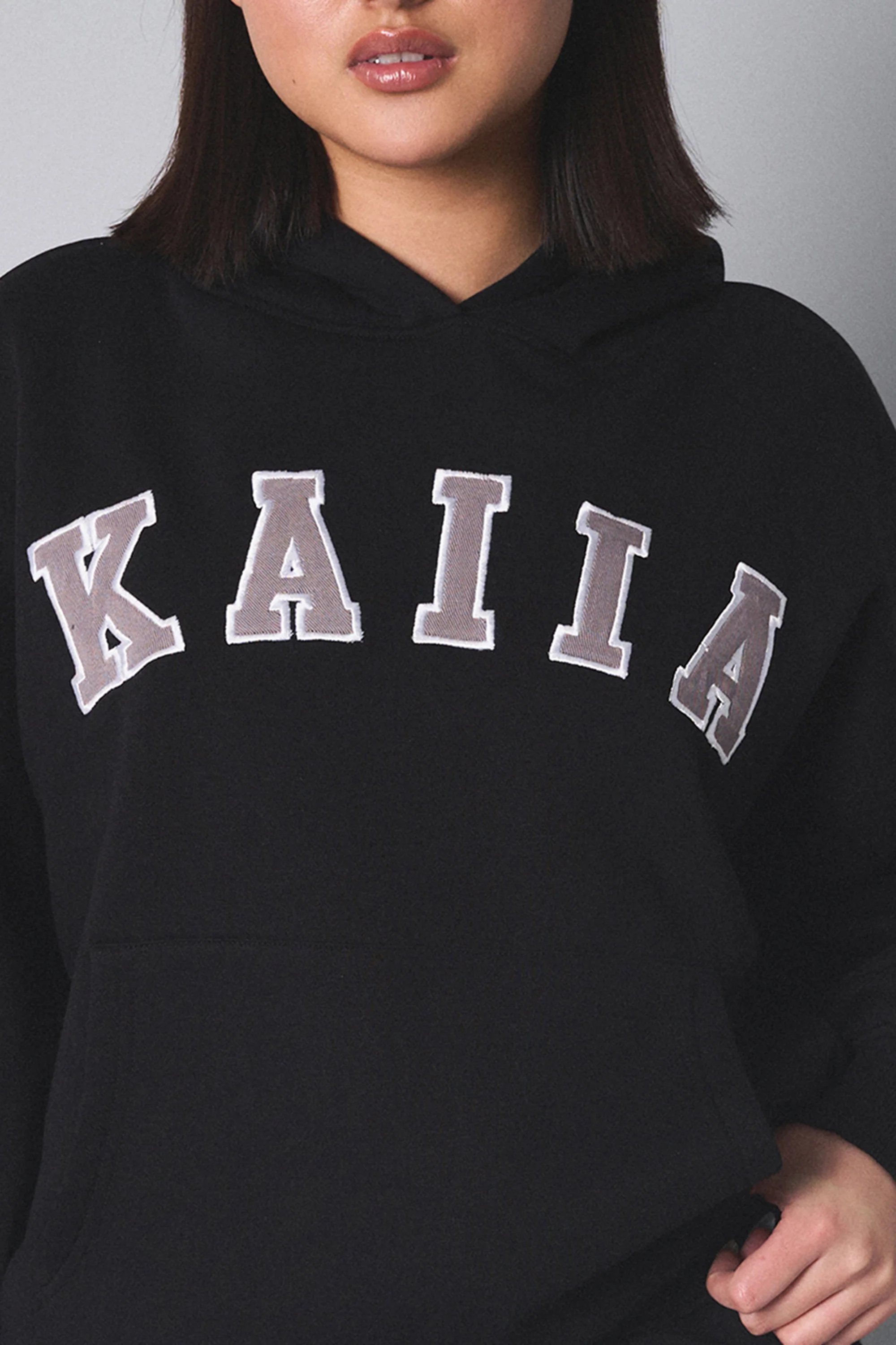 Kaiia Slogan Oversized Hoodie Black with Grey - Image 4