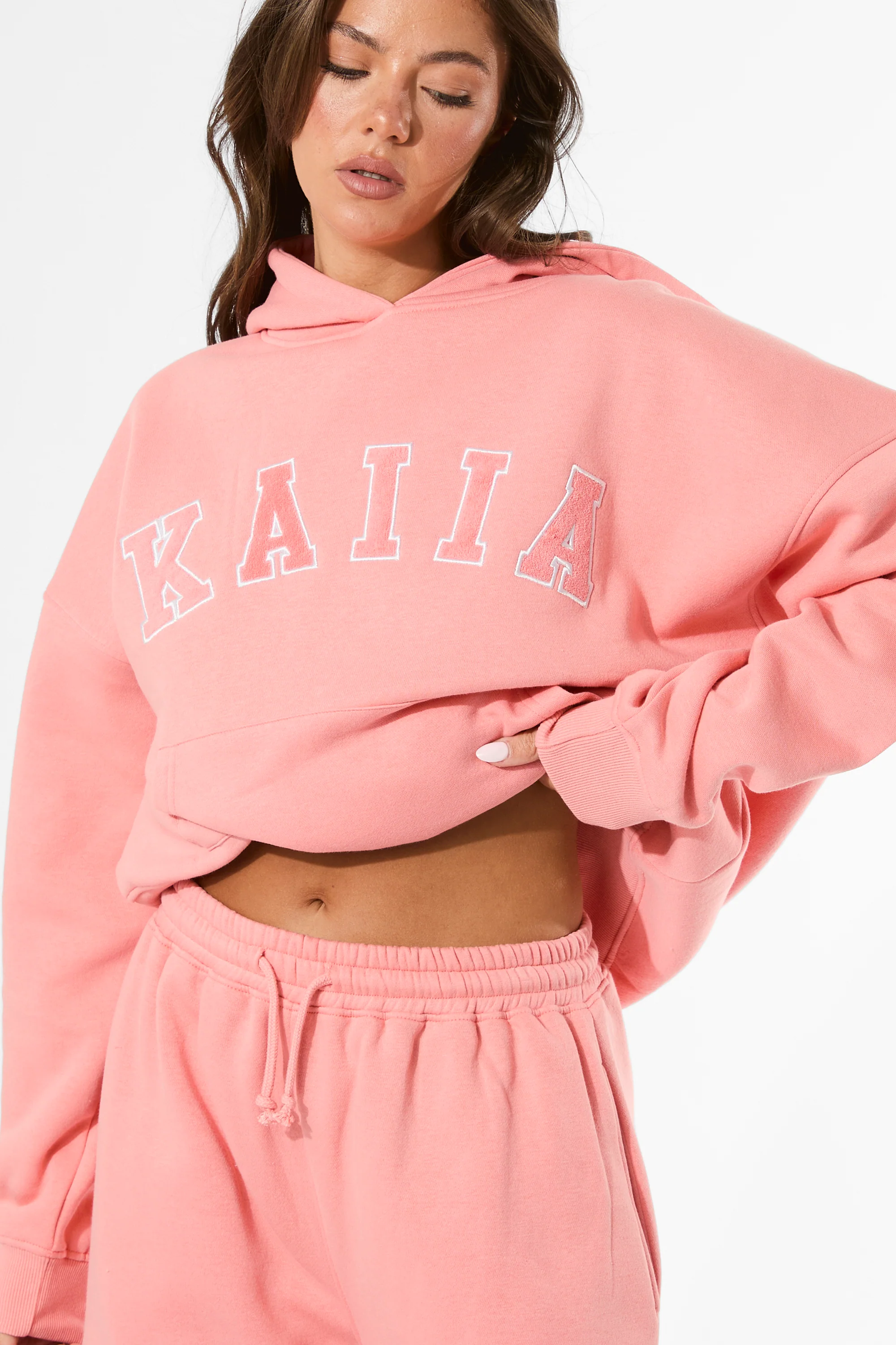 Kaiia Slogan Oversized Hoodie Bright Coral - Image 10