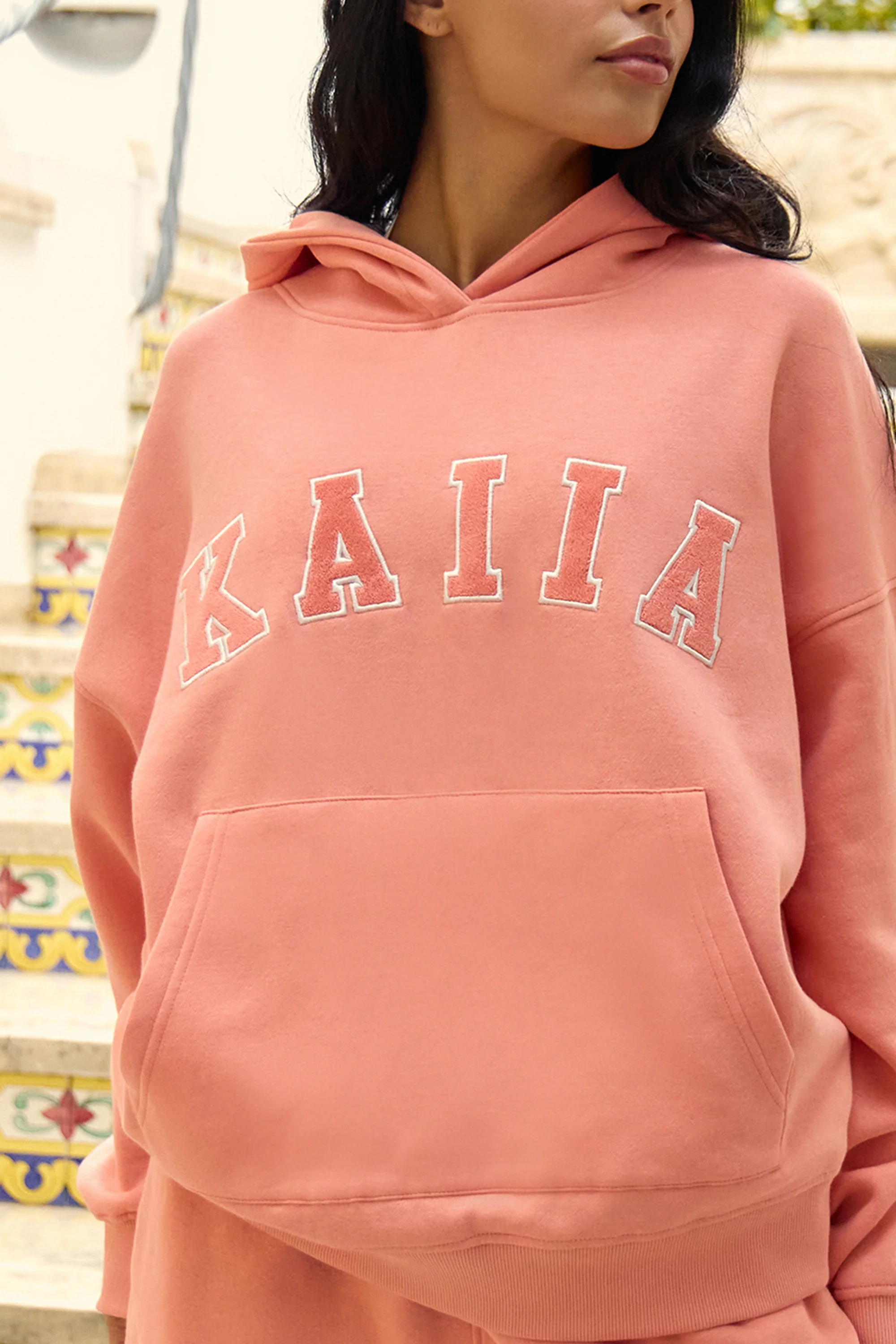 Kaiia Slogan Oversized Hoodie Bright Coral - Image 3