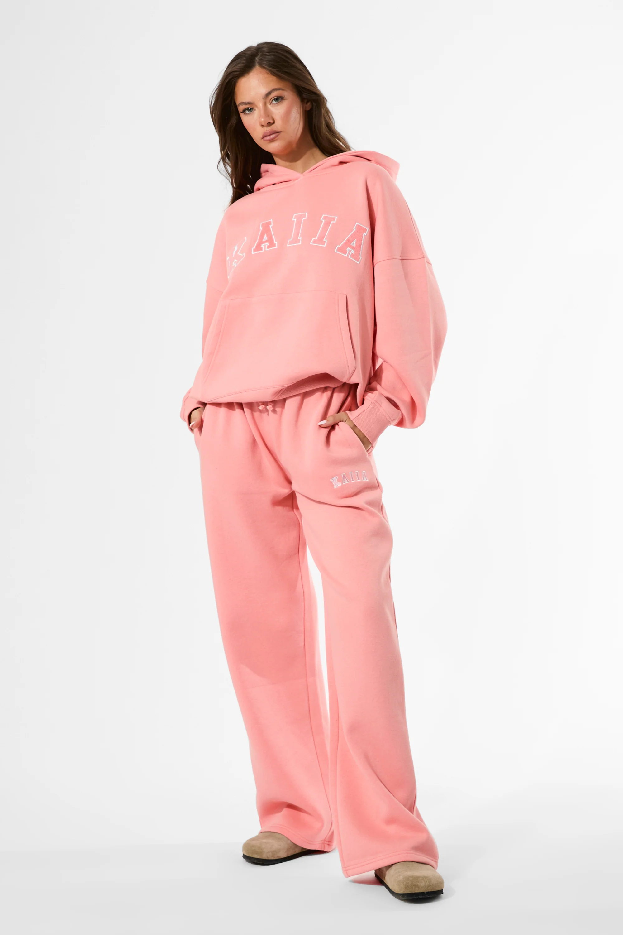 Kaiia Slogan Oversized Hoodie Bright Coral - Image 9