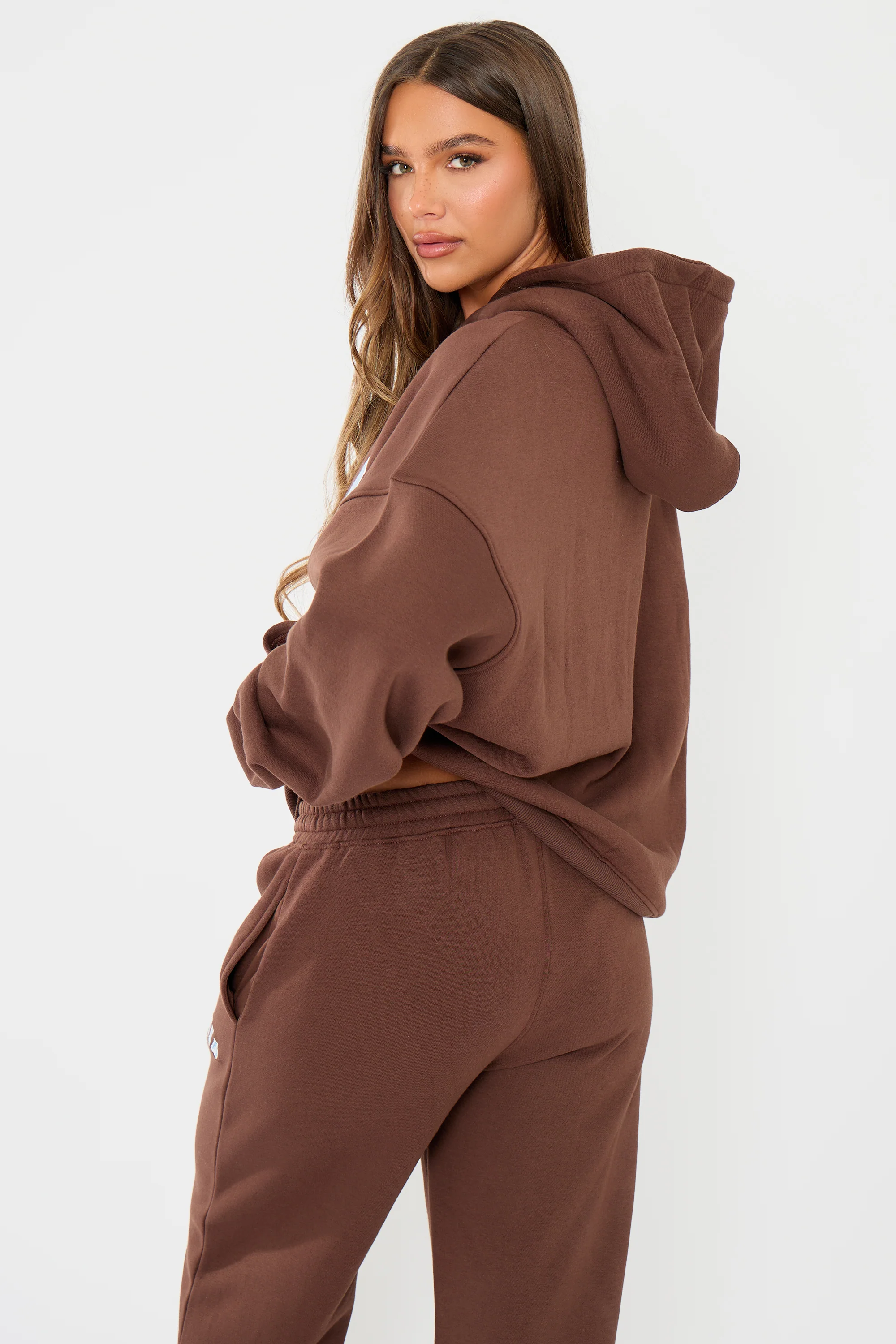 Kaiia Slogan Oversized Hoodie Brown & Light Blue - Image 7