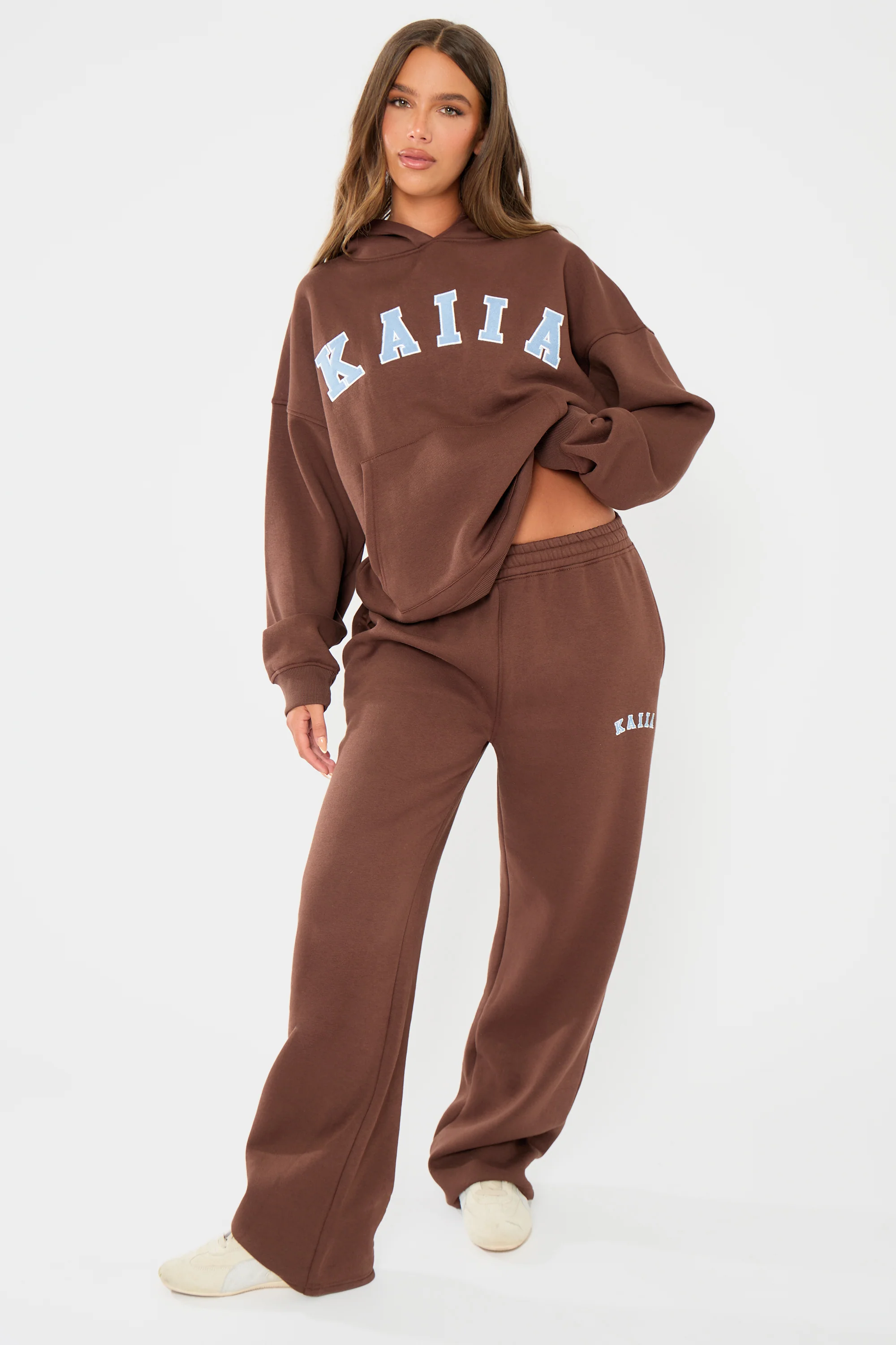 Kaiia Slogan Oversized Hoodie Brown & Light Blue - Image 8