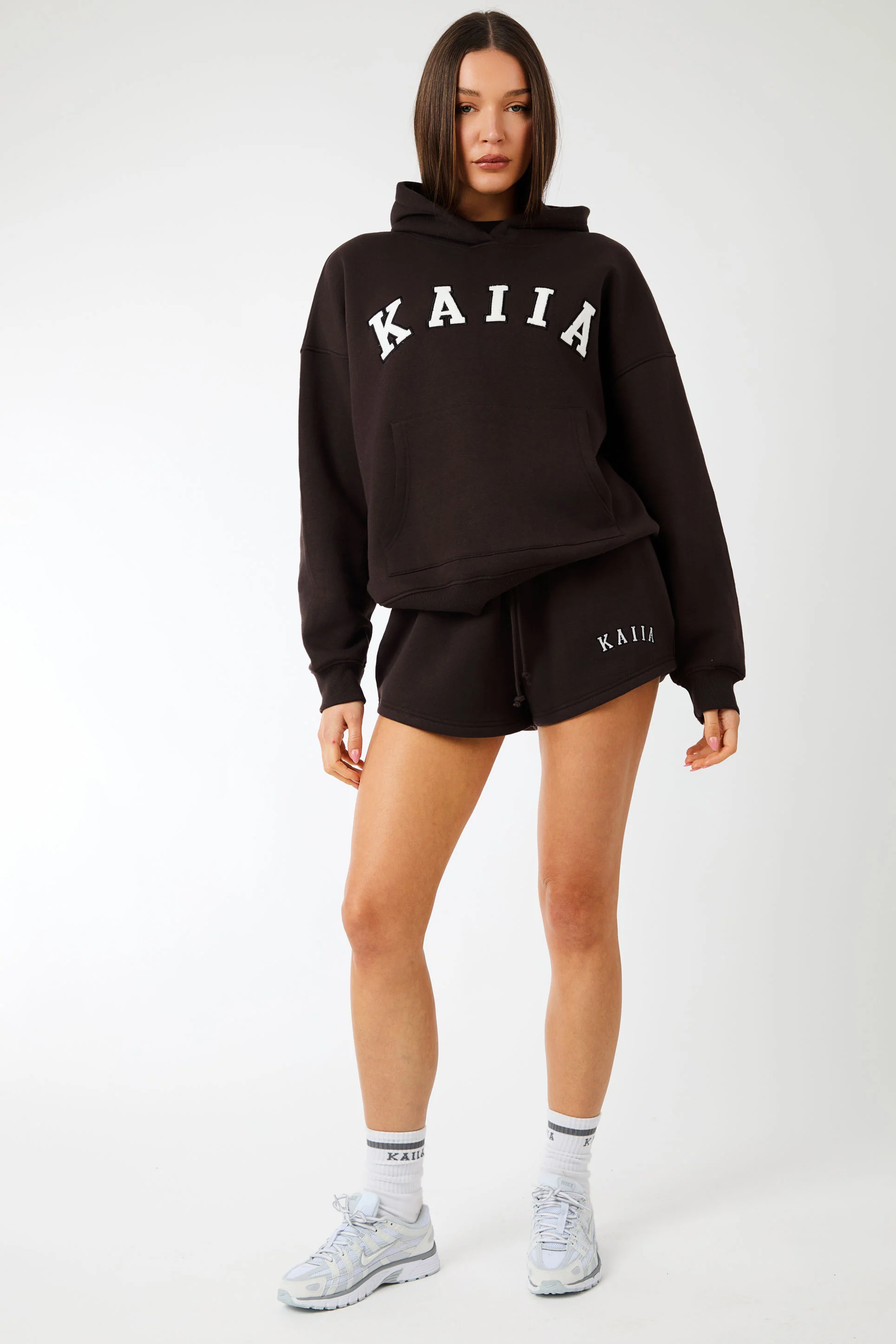 Kaiia Slogan Oversized Hoodie Brown - Image 3