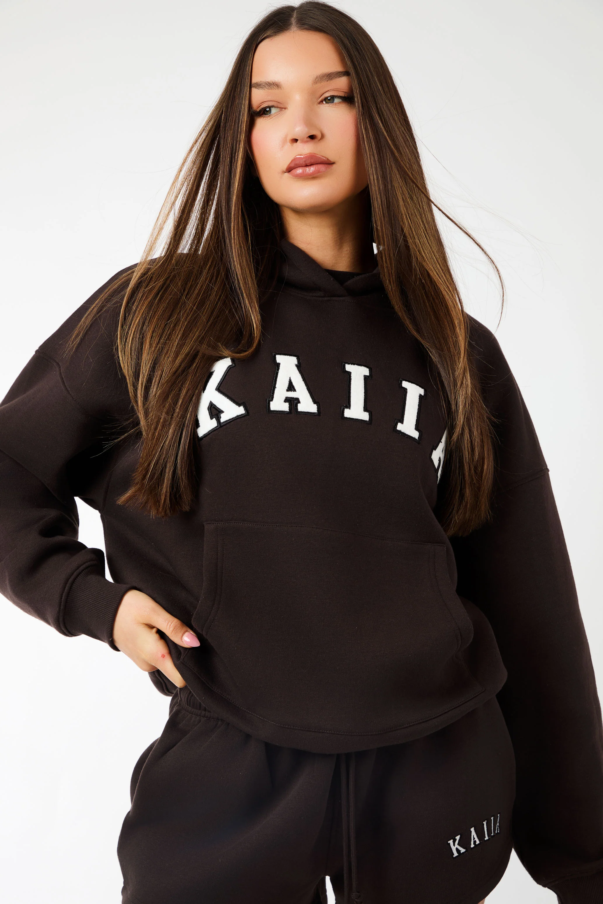 Kaiia Slogan Oversized Hoodie Brown - Image 4