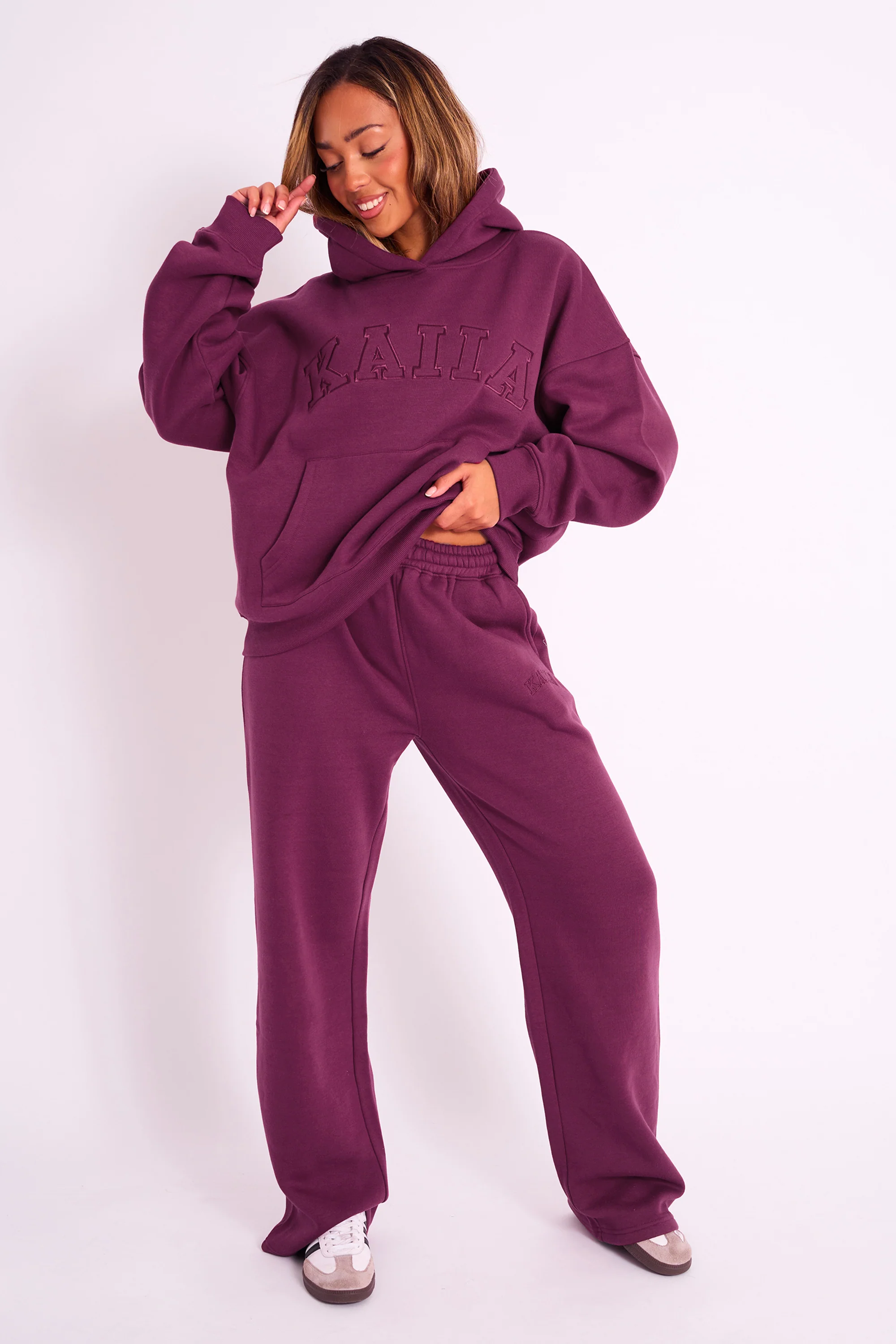 Kaiia Slogan Oversized Hoodie Burgundy - Image 3