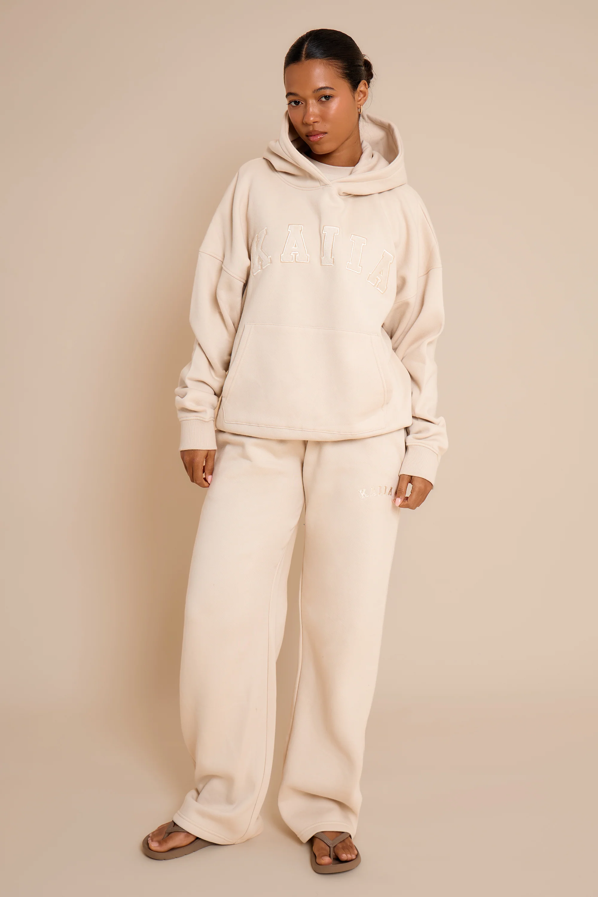 Kaiia Slogan Oversized Hoodie Chalk - Image 4