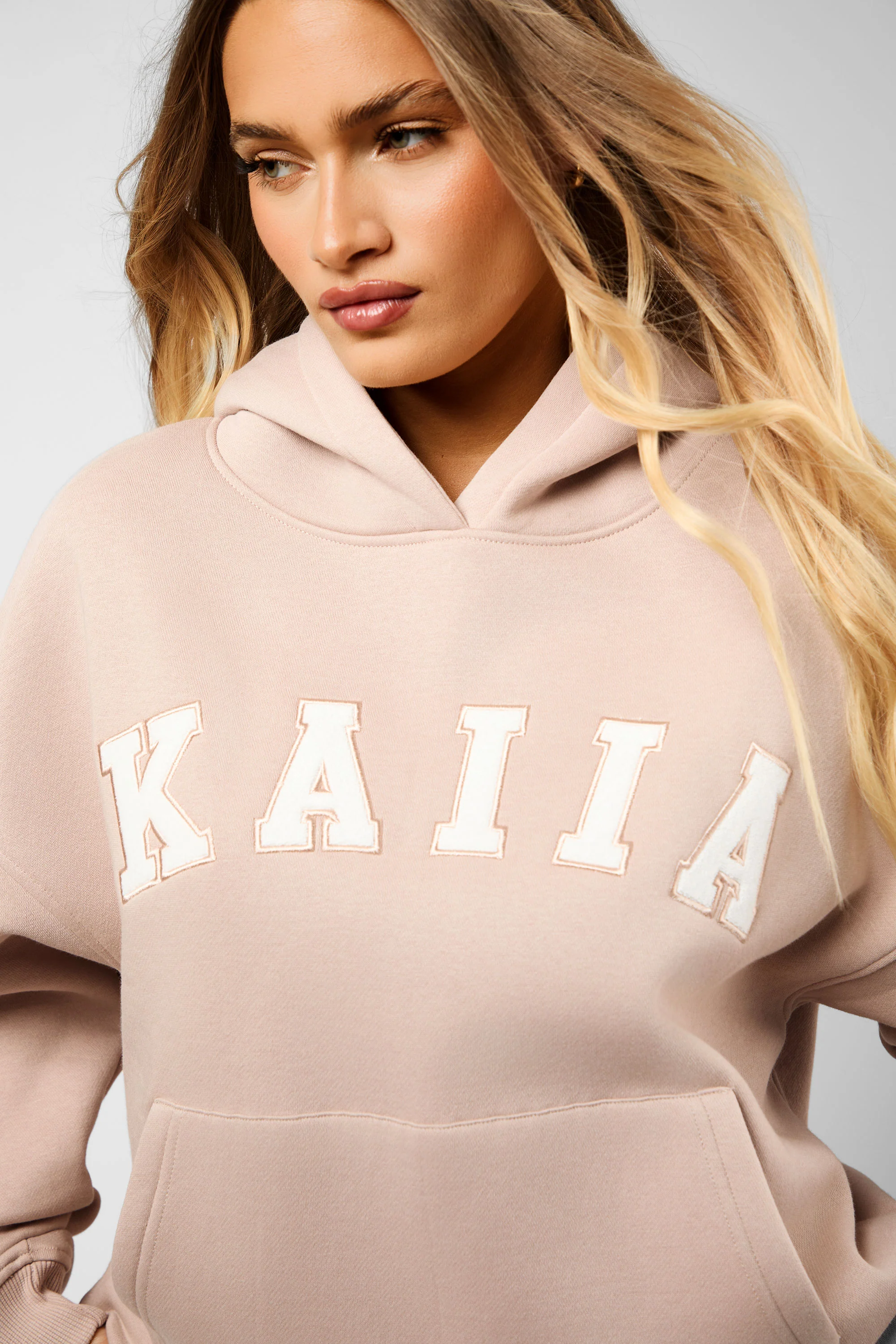 Kaiia Slogan Oversized Hoodie Champagne & Crème - Image 3