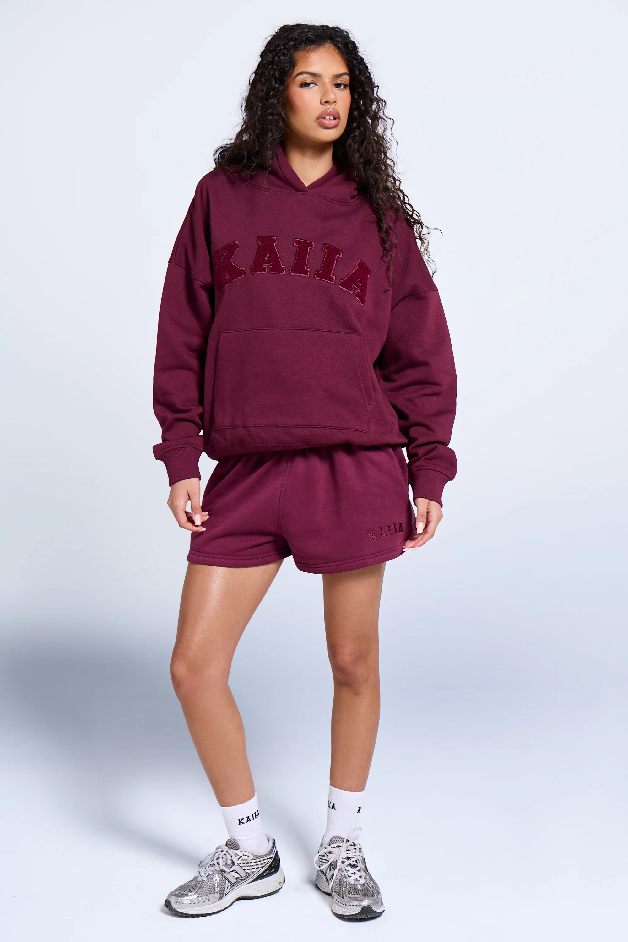 Kaiia Slogan Oversized Hoodie Deep Burgundy - Image 4