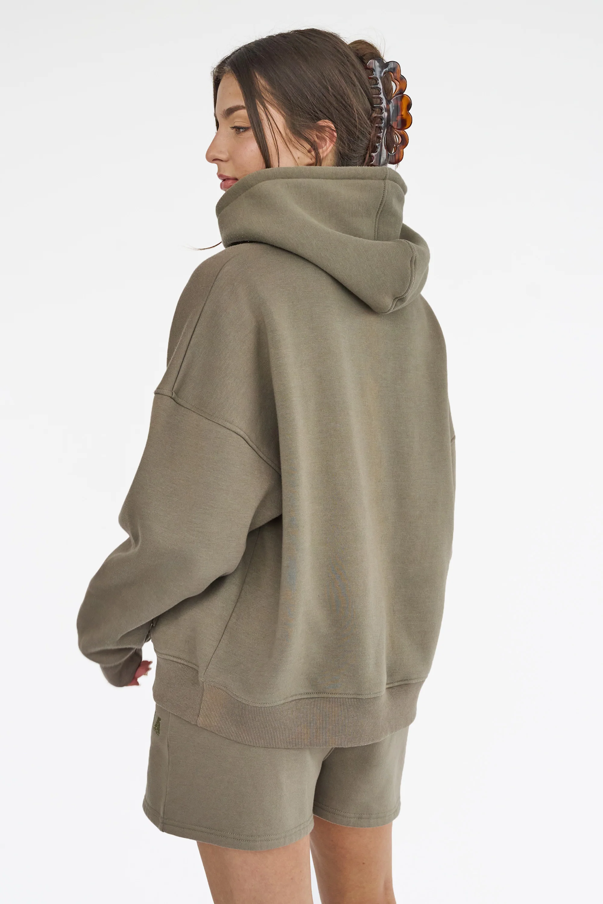 Kaiia Slogan Oversized Hoodie Khaki - Image 3