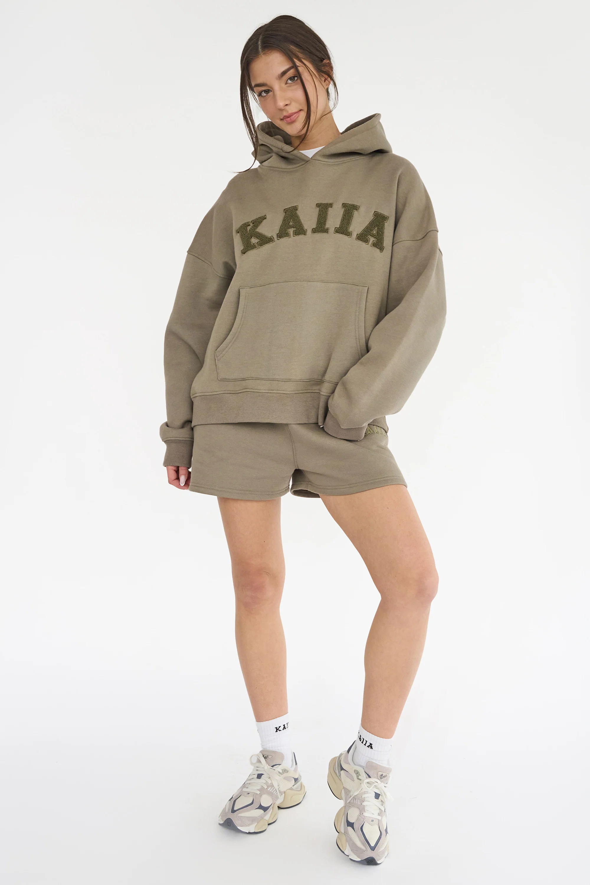 Kaiia Slogan Oversized Hoodie Khaki - Image 4