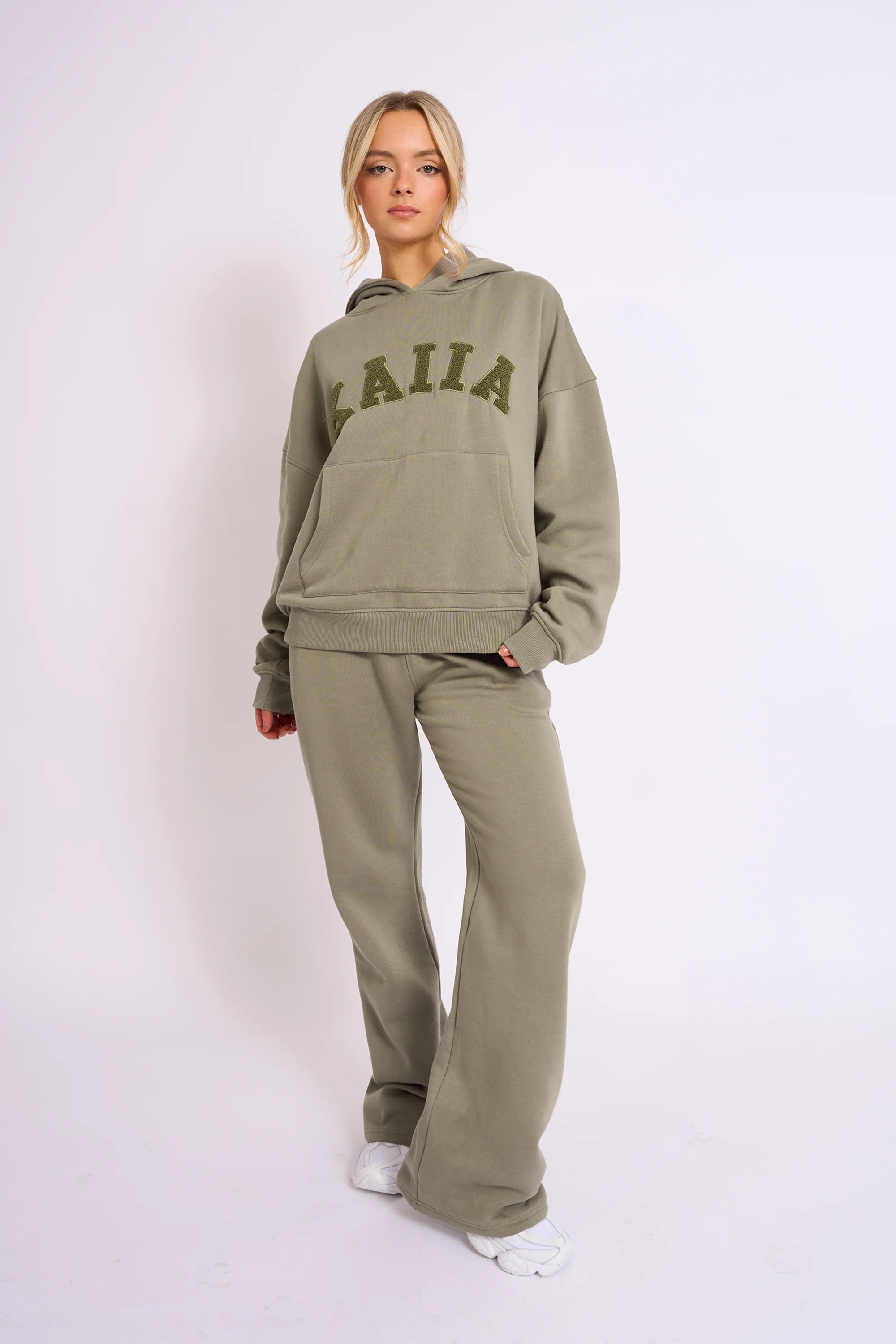 Kaiia Slogan Oversized Hoodie Khaki - Image 8
