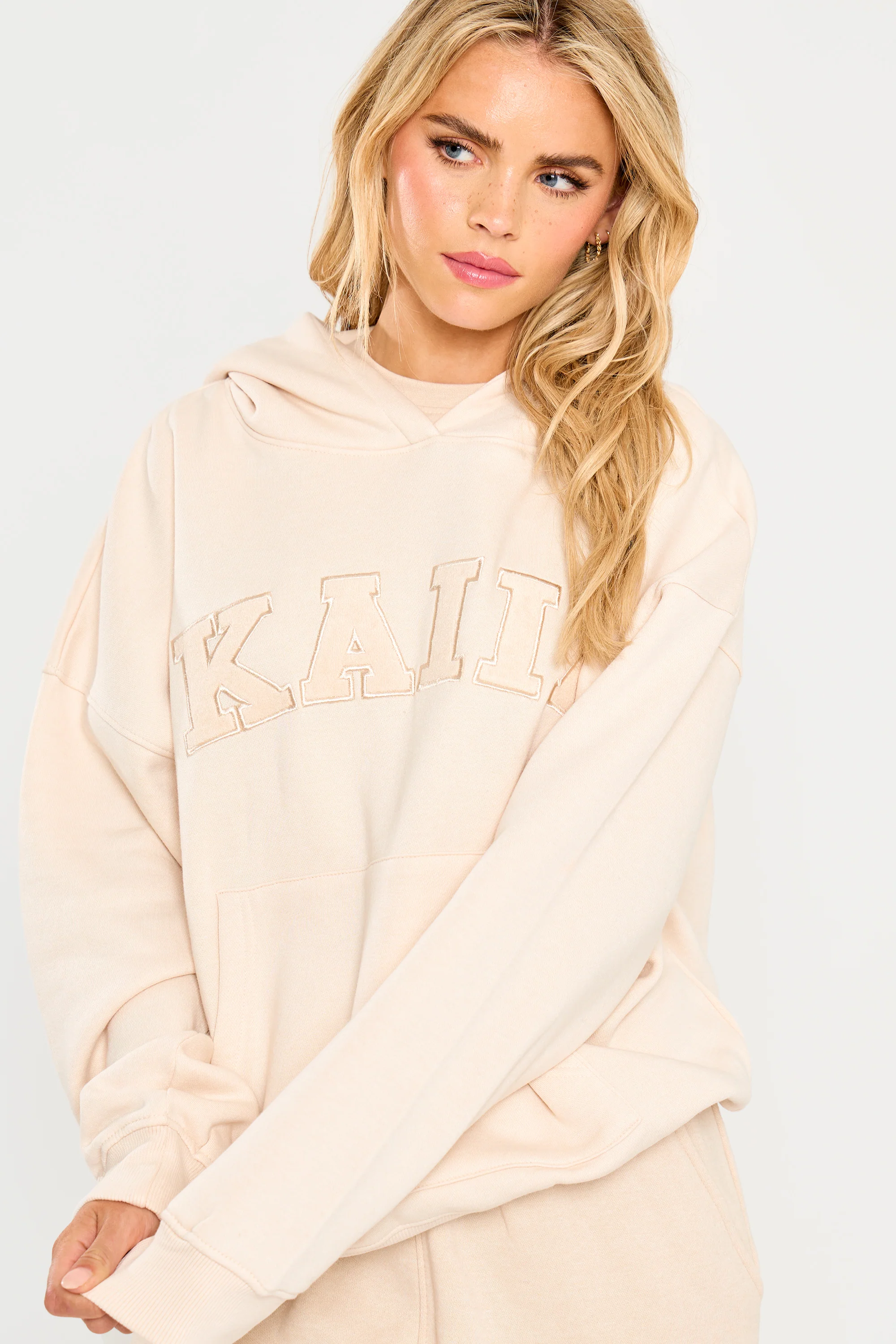 Kaiia Slogan Oversized Hoodie Cream - Image 8