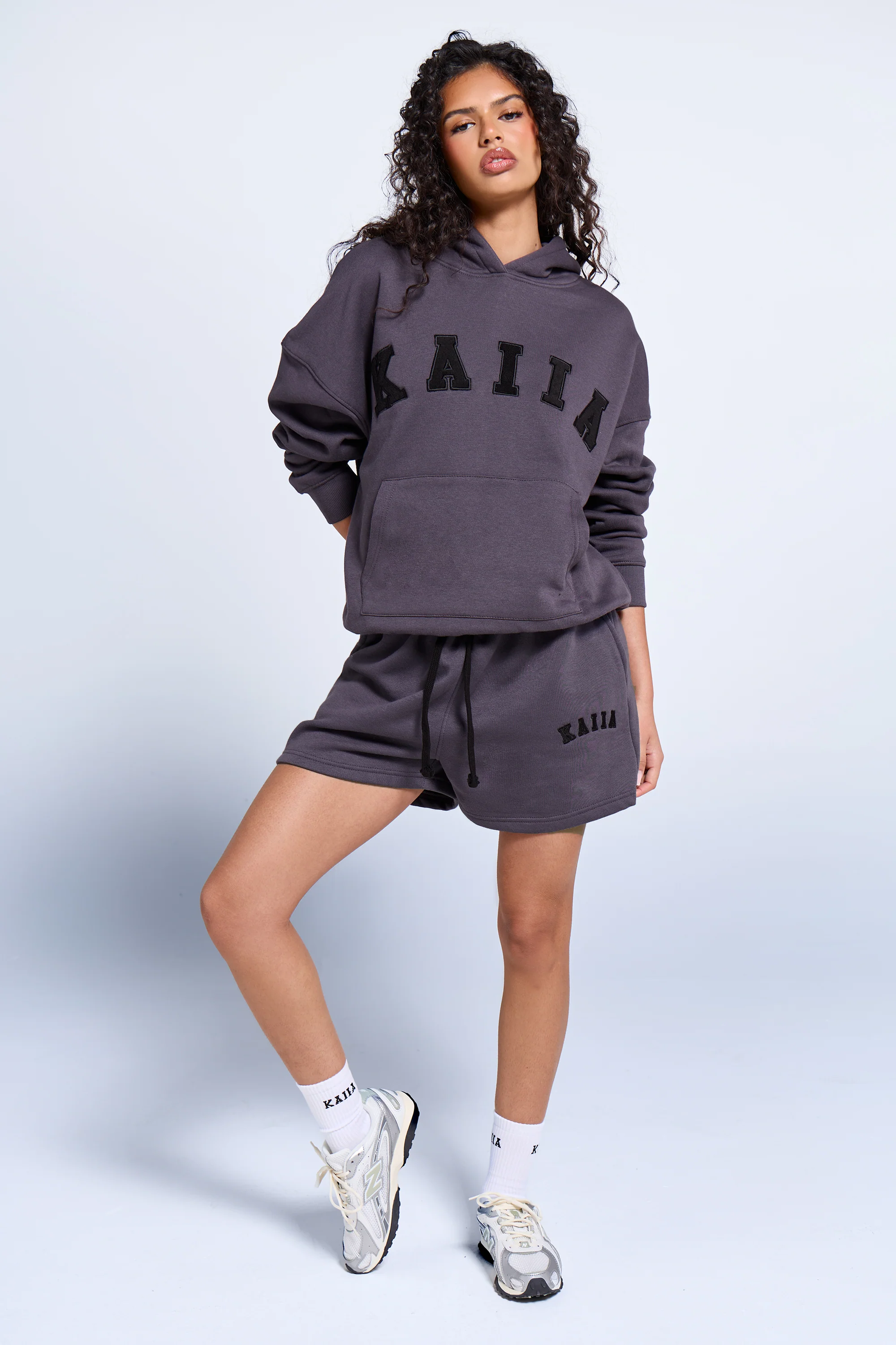 Kaiia Slogan Oversized Hoodie Dark Grey - Image 3