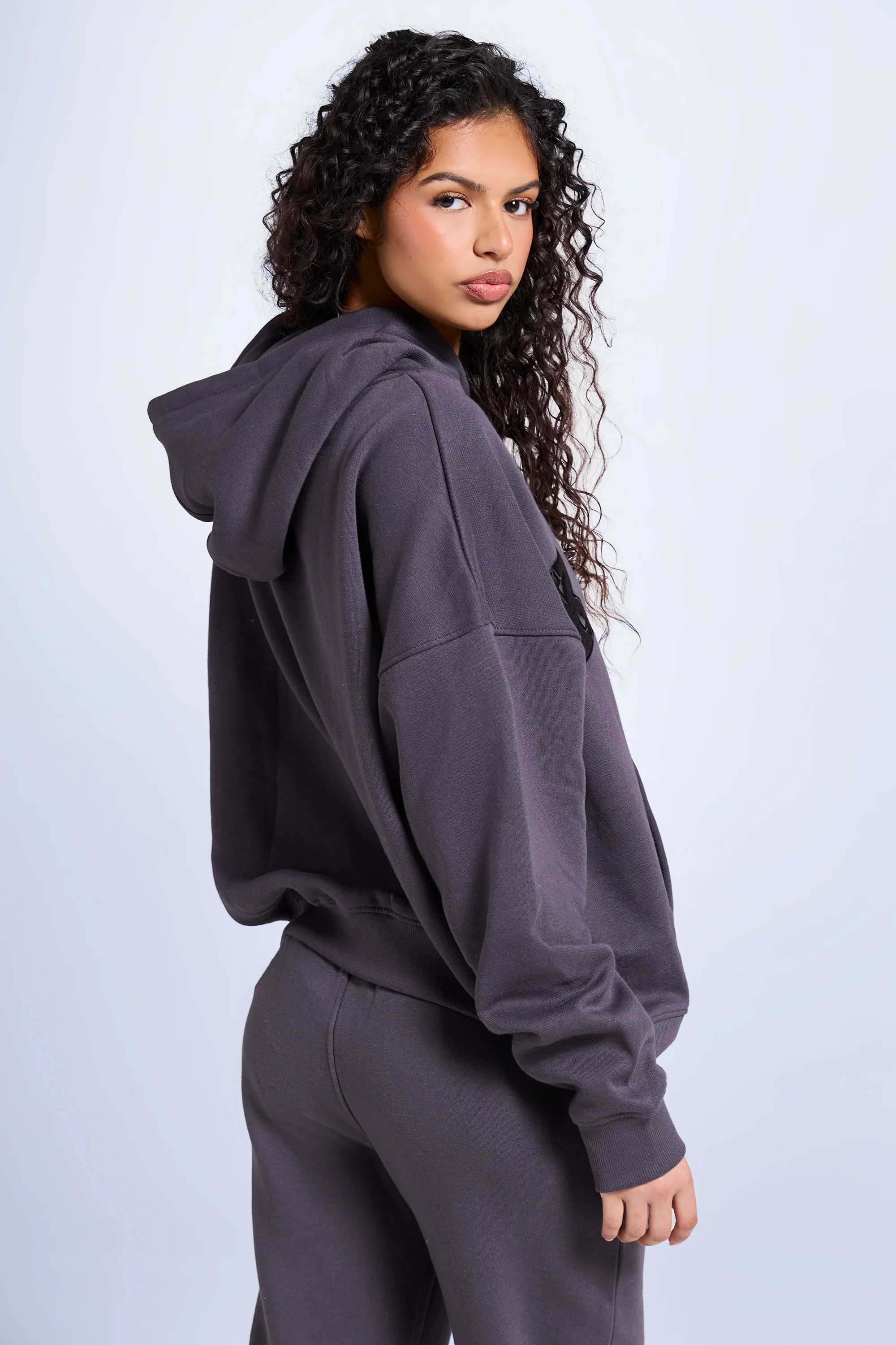 Kaiia Slogan Oversized Hoodie Dark Grey - Image 4
