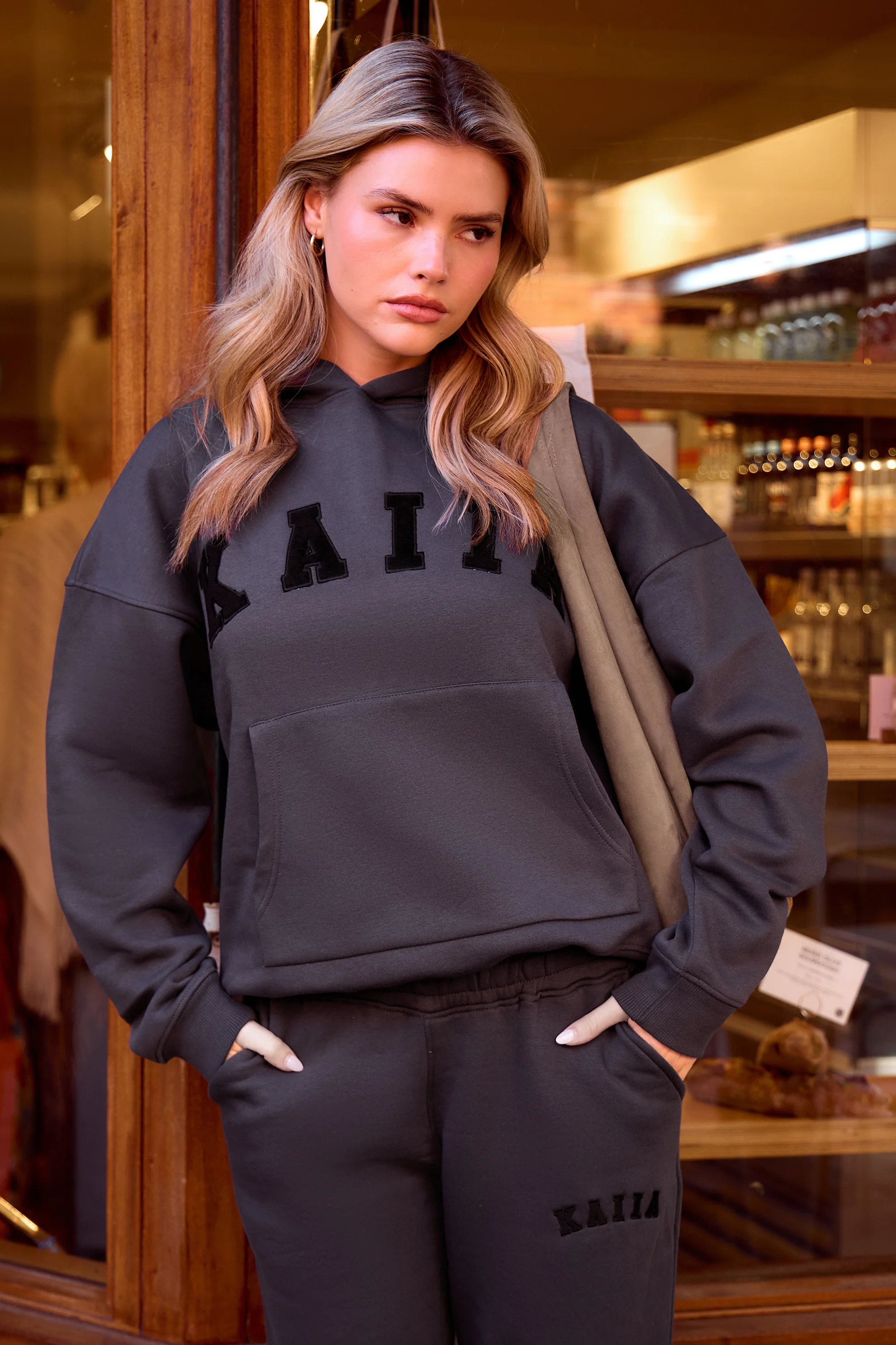 Kaiia Slogan Oversized Hoodie Dark Grey - Image 5