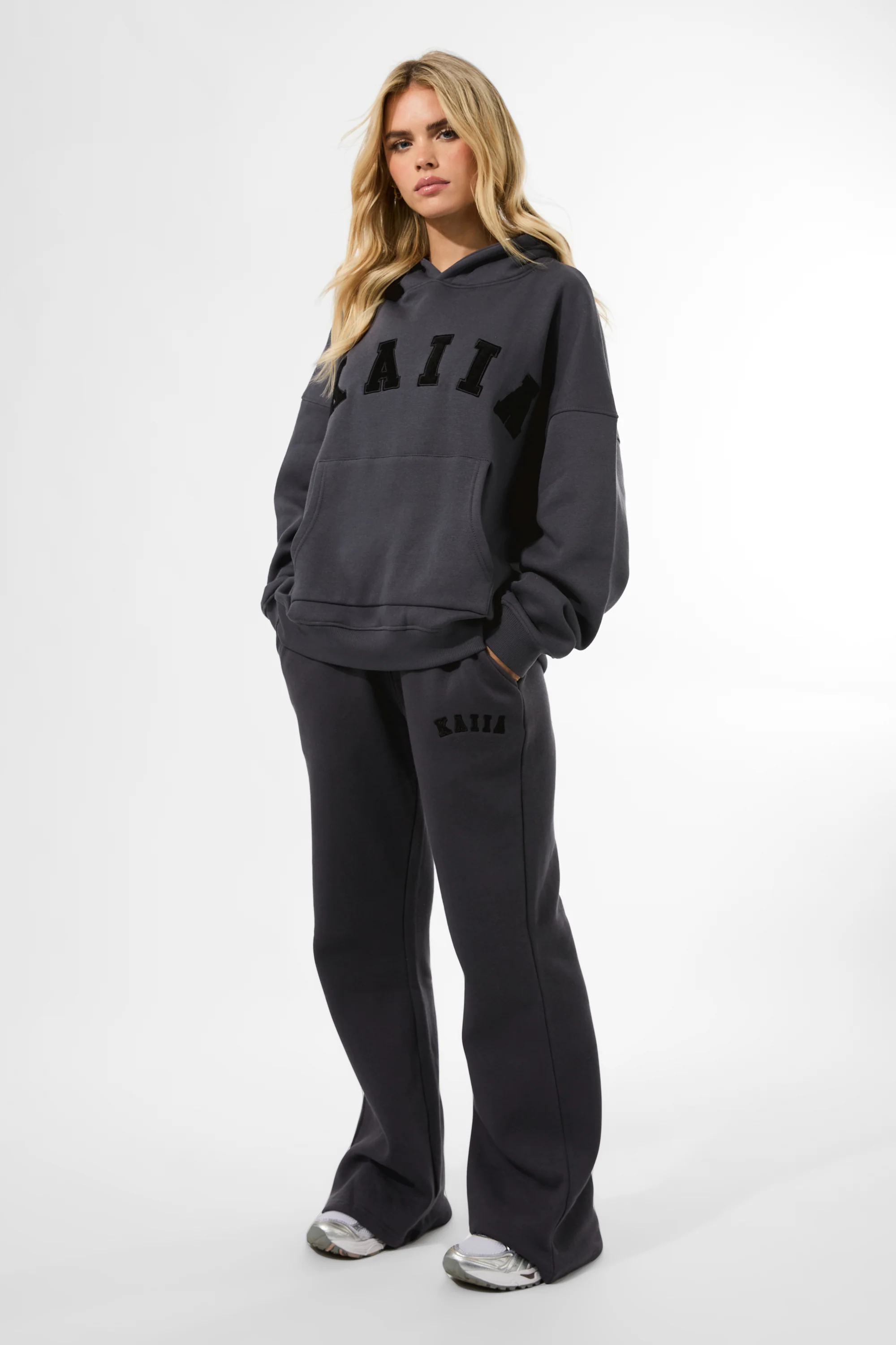Kaiia Slogan Oversized Hoodie Dark Grey - Image 6