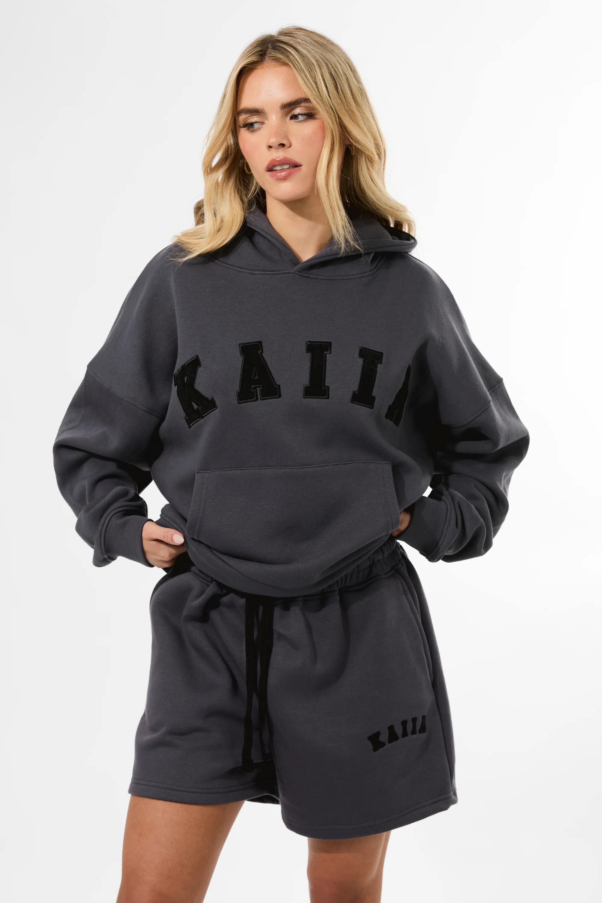 Kaiia Slogan Oversized Hoodie Dark Grey - Image 7