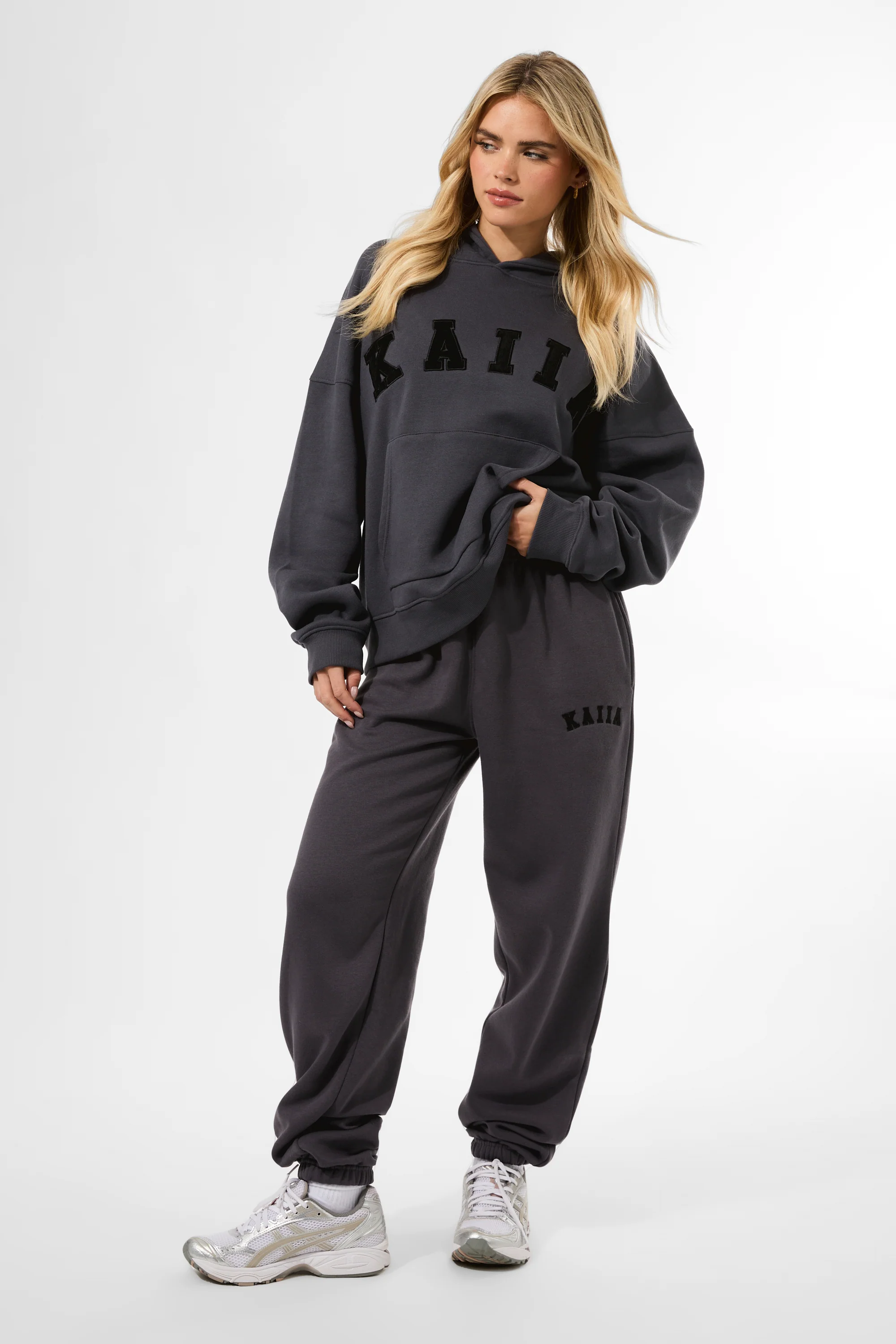 Kaiia Slogan Oversized Hoodie Dark Grey - Image 8
