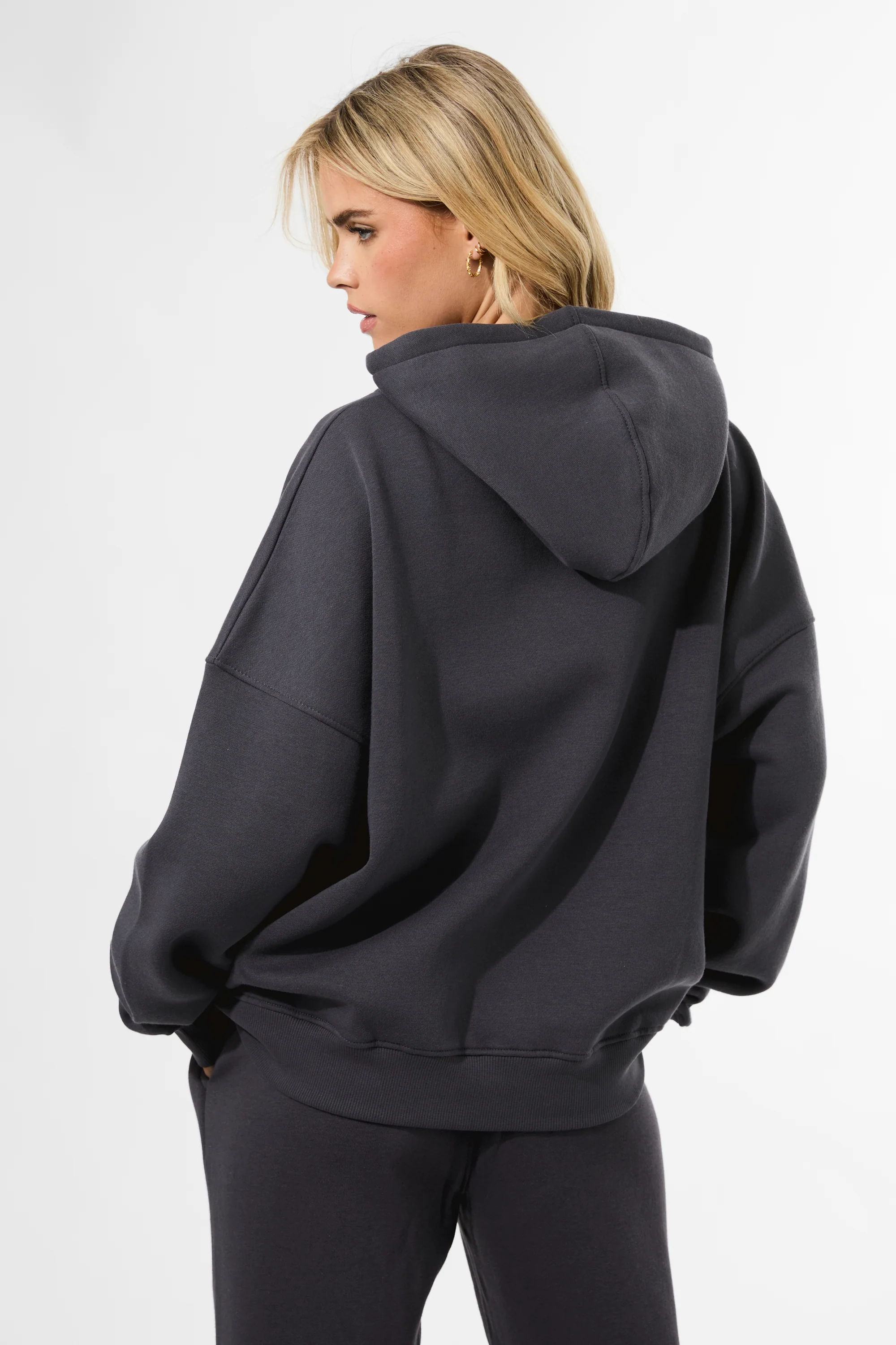 Kaiia Slogan Oversized Hoodie Dark Grey - Image 9