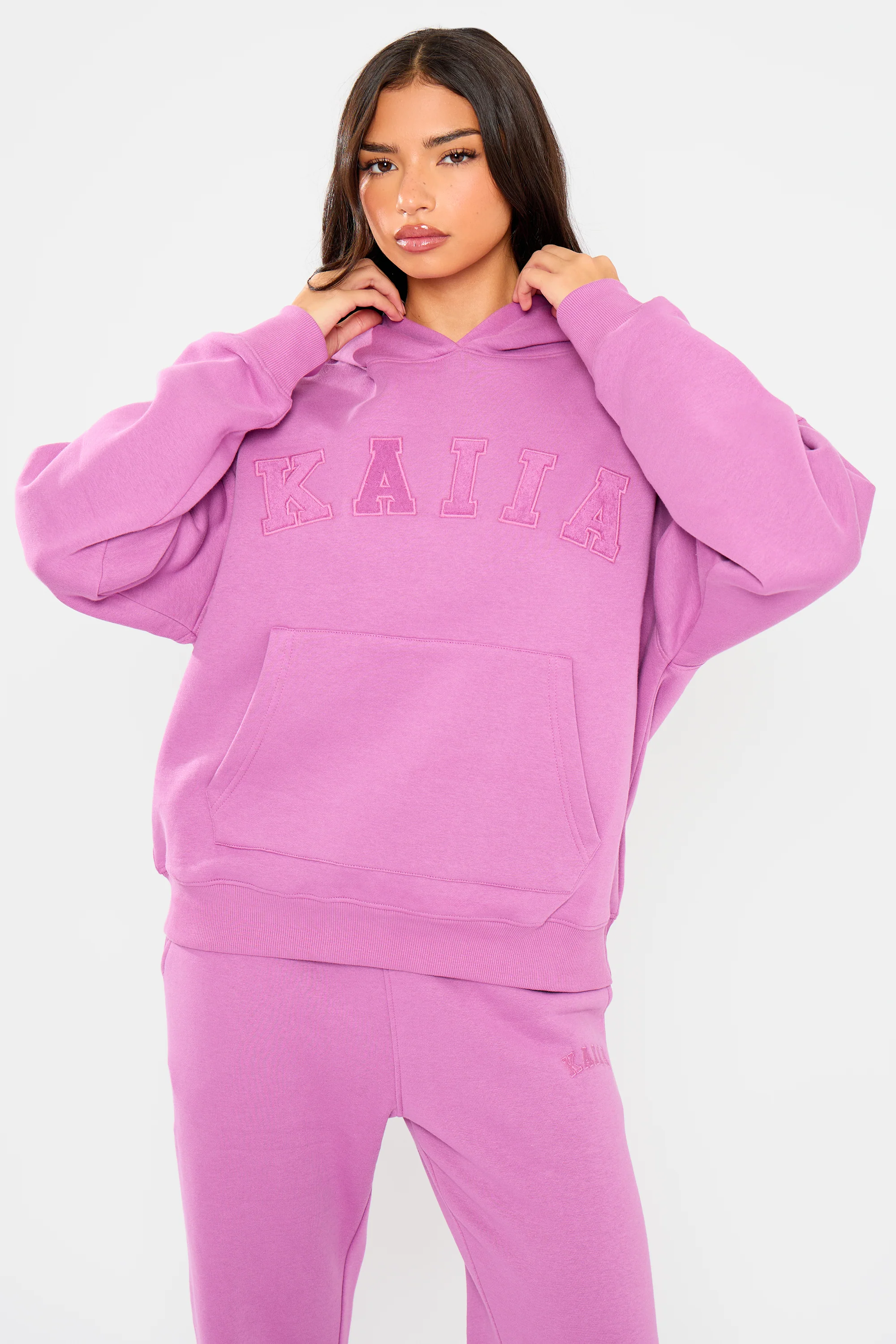 Kaiia Slogan Oversized Hoodie Fuschia