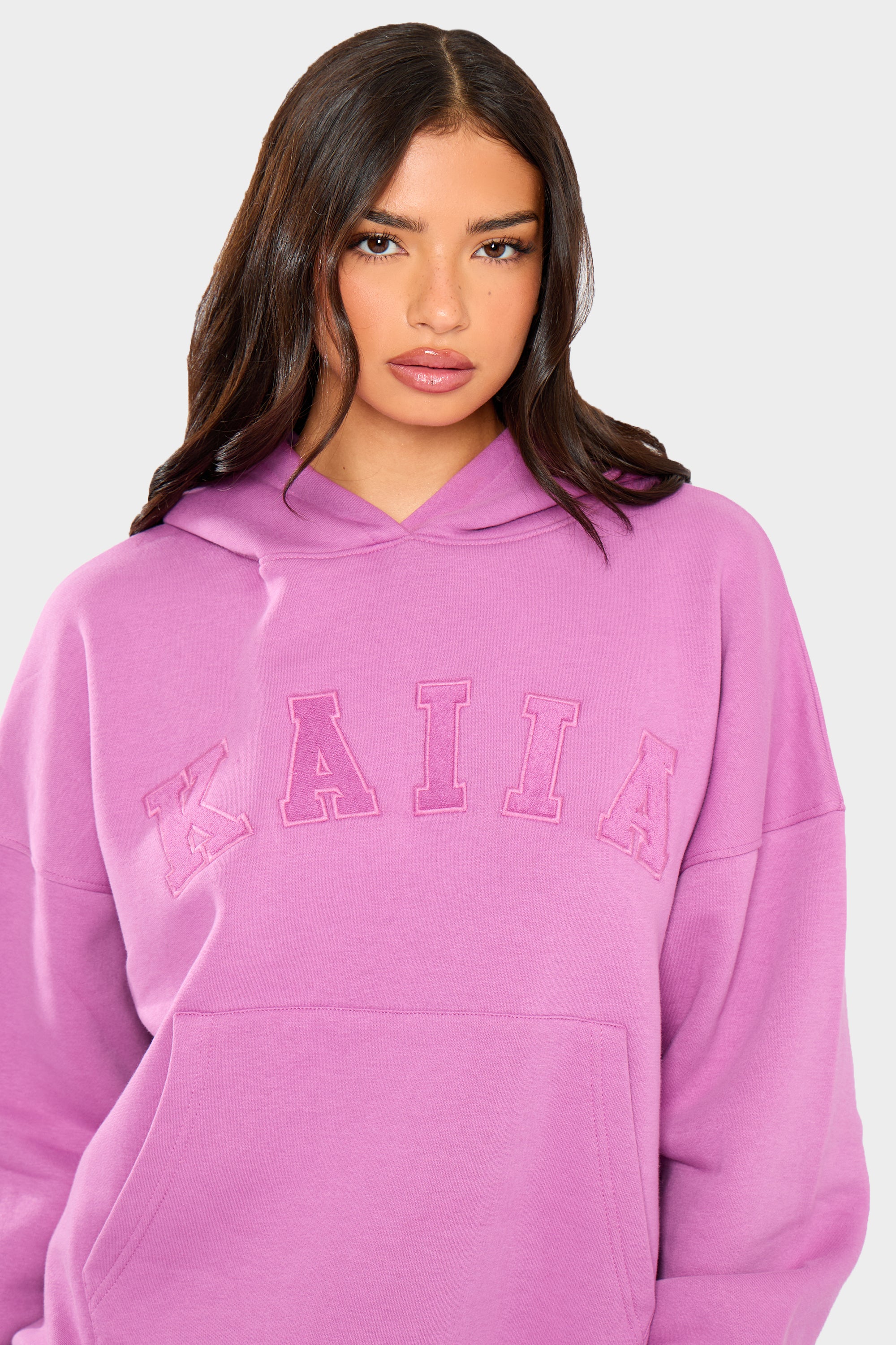 Kaiia Slogan Oversized Hoodie Fuschia - Image 2
