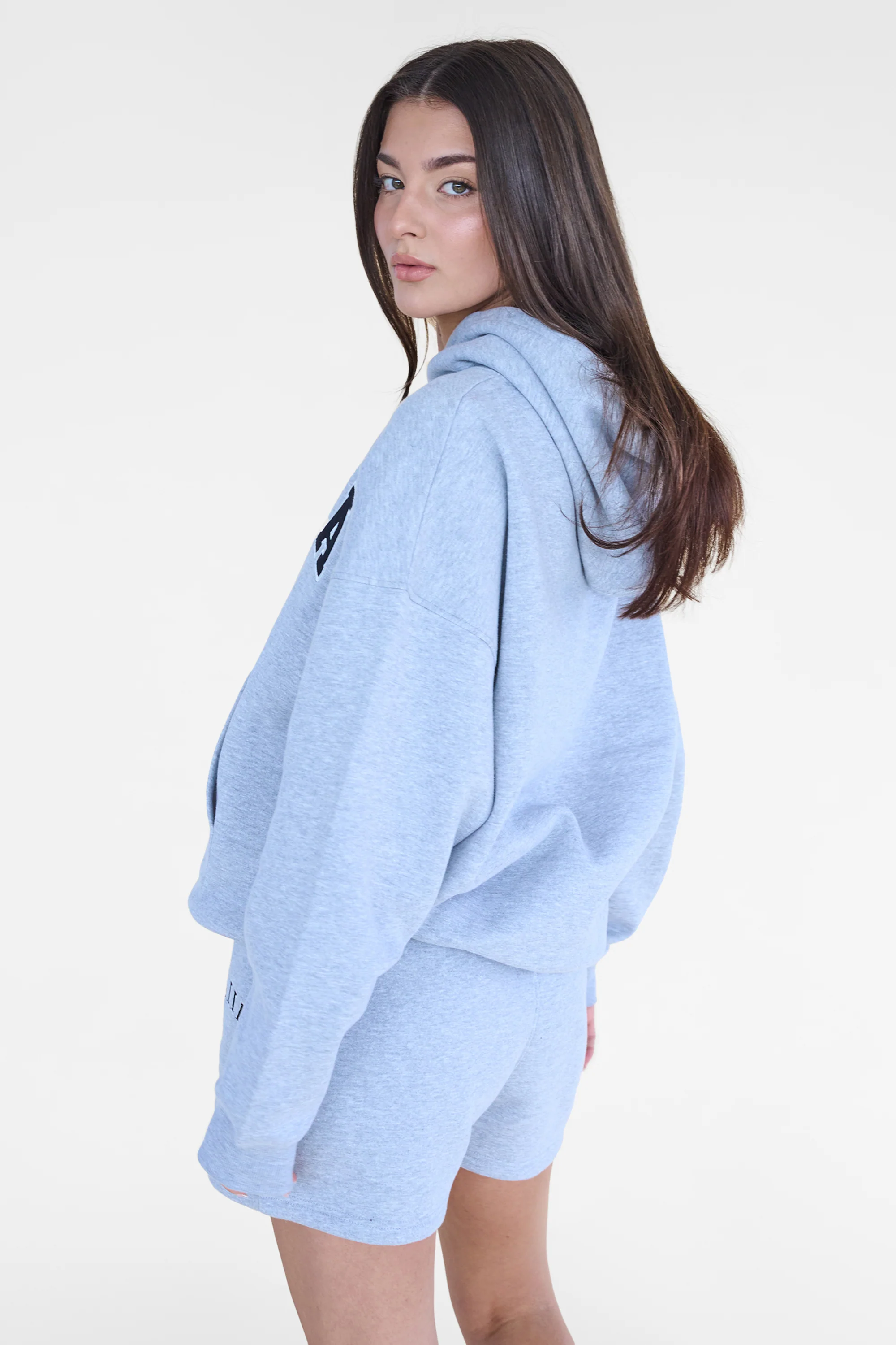 Kaiia Slogan Oversized Hoodie Grey Marl & Black - Image 2
