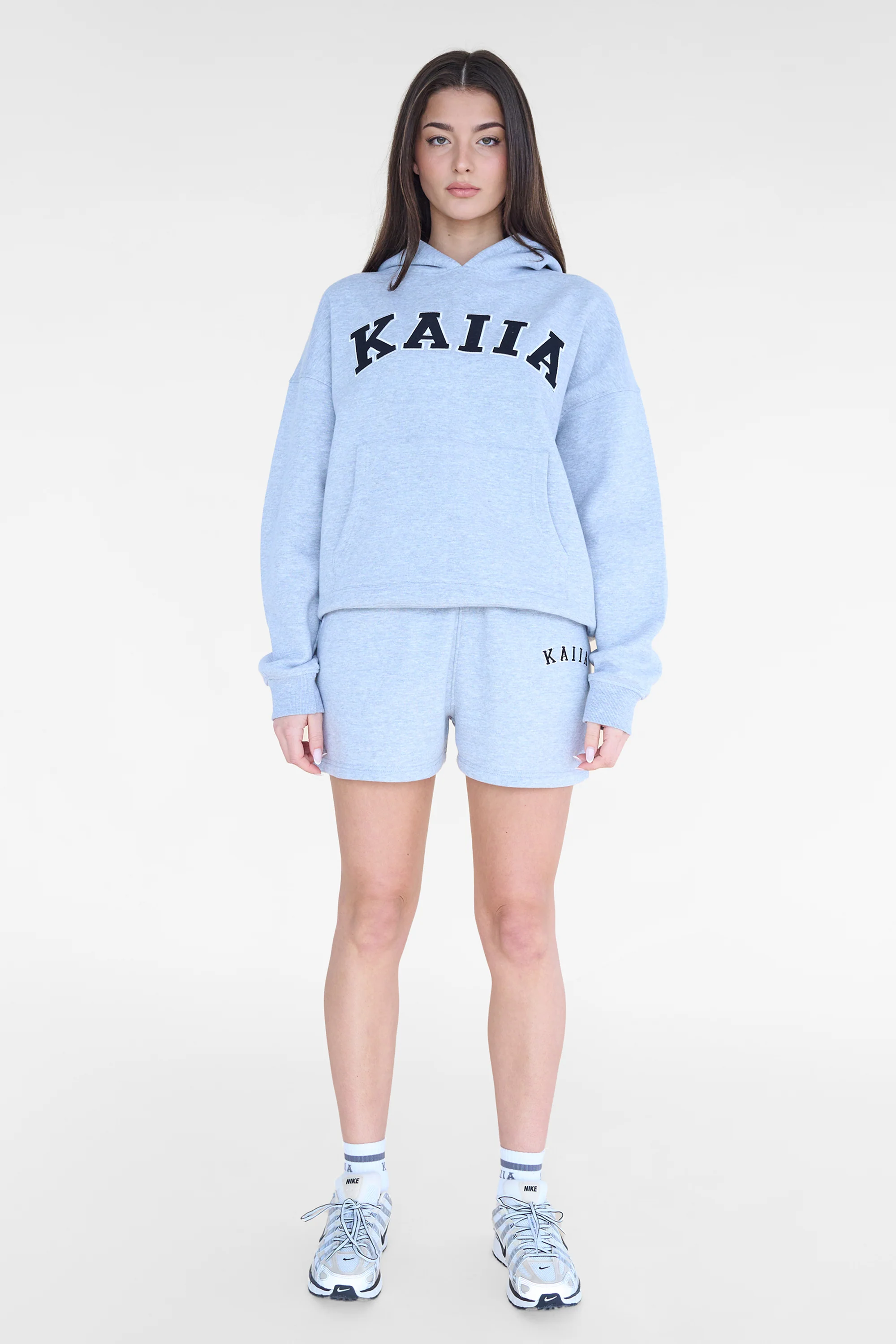 Kaiia Slogan Oversized Hoodie Grey Marl & Black - Image 3