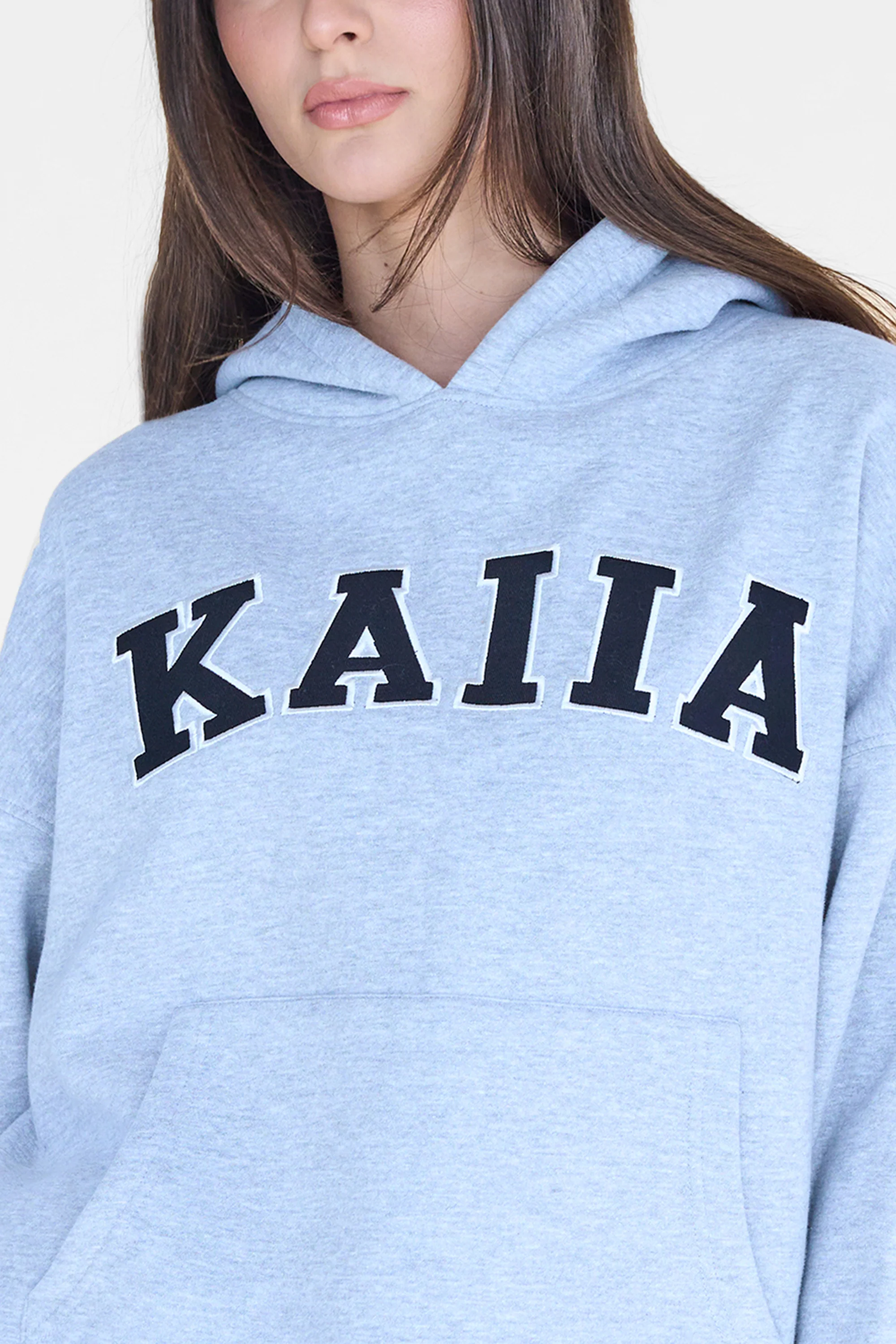 Kaiia Slogan Oversized Hoodie Grey Marl & Black - Image 4