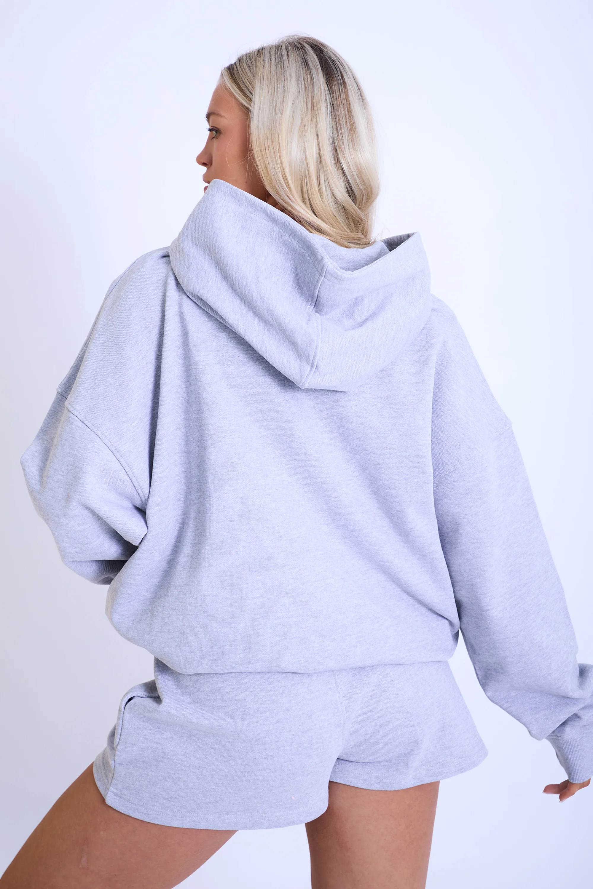 Kaiia Slogan Oversized Hoodie Grey Marl & Pink - Image 3