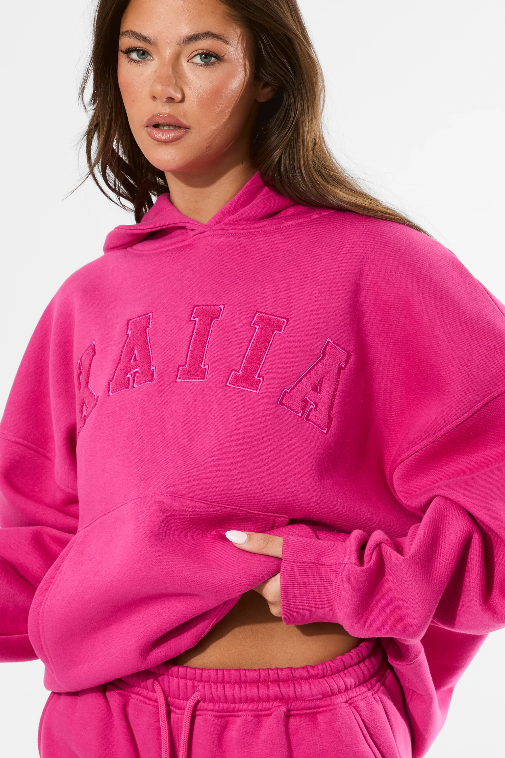 Kaiia Slogan Oversized Hoodie Bright Pink - Image 2