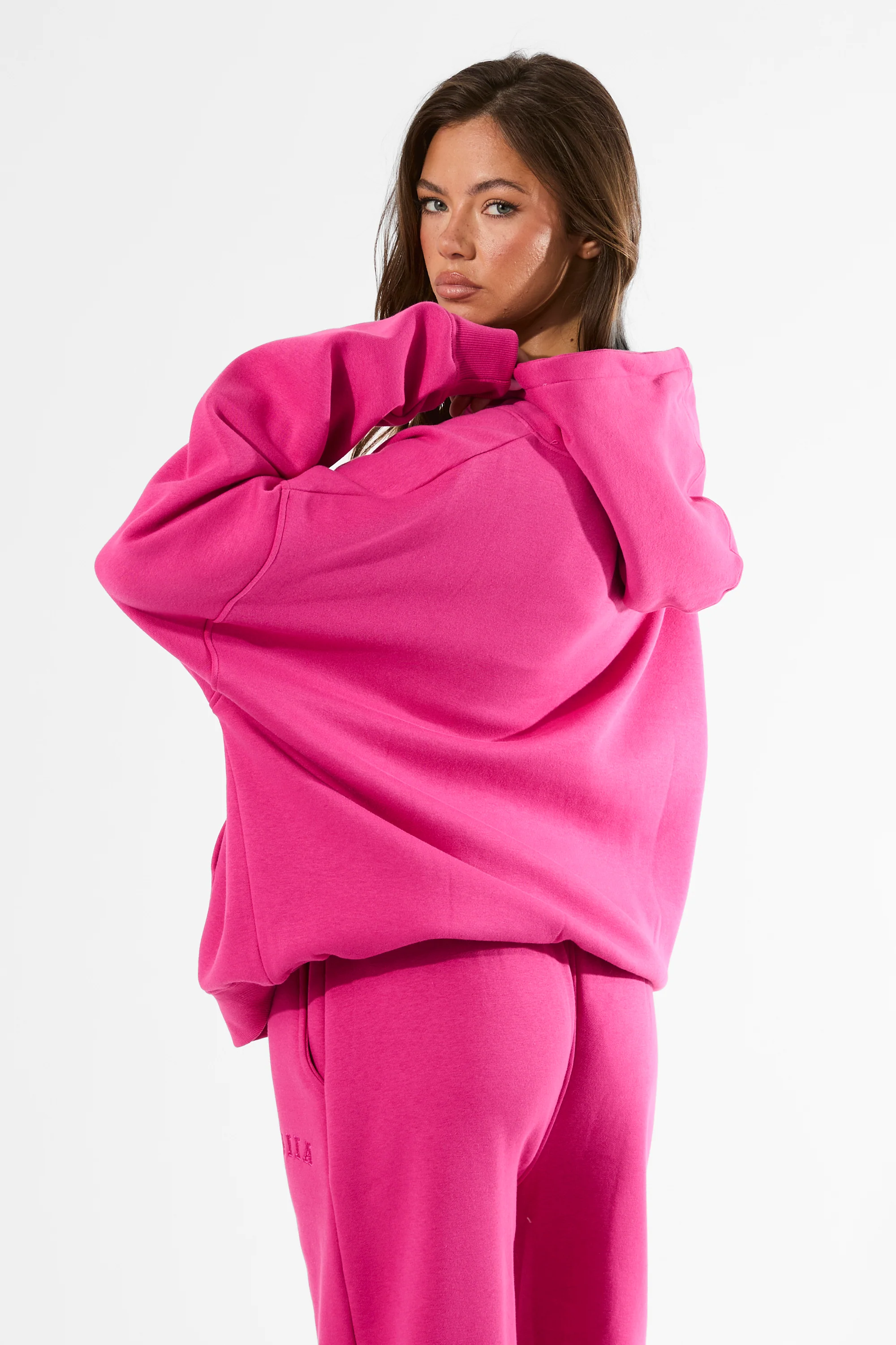 Kaiia Slogan Oversized Hoodie Bright Pink - Image 3