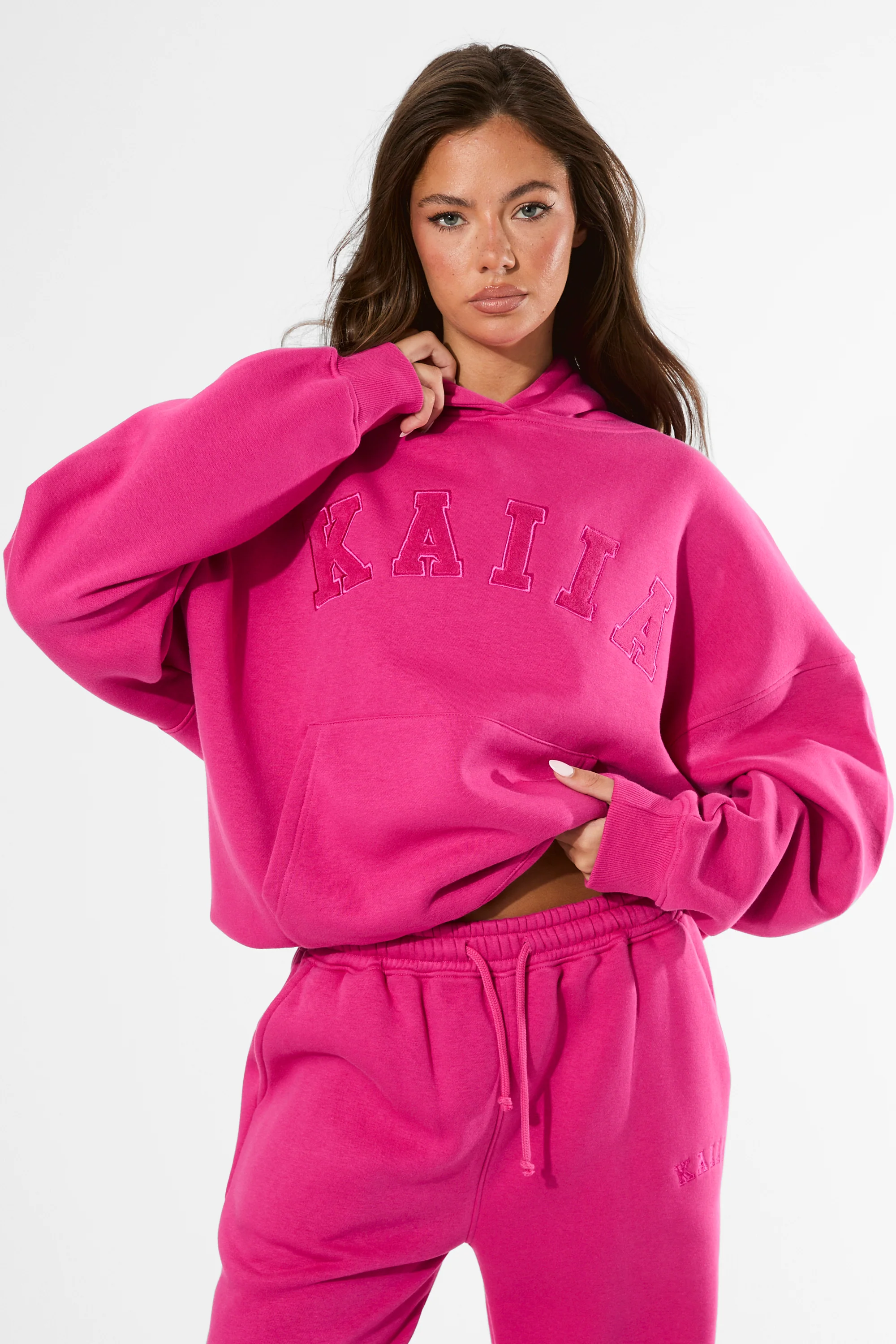 Kaiia Slogan Oversized Hoodie Bright Pink - Image 4