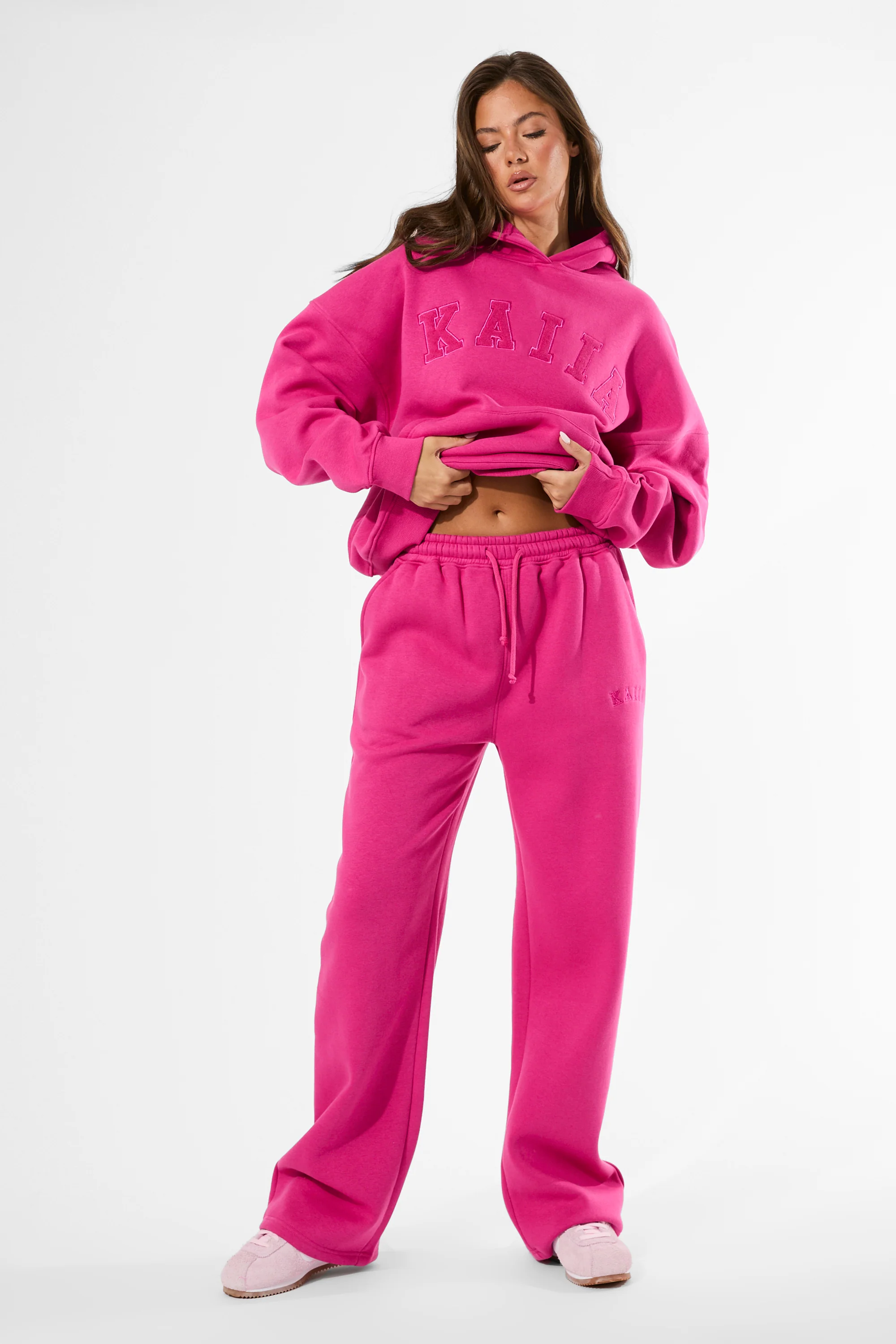 Kaiia Slogan Oversized Hoodie Bright Pink - Image 5