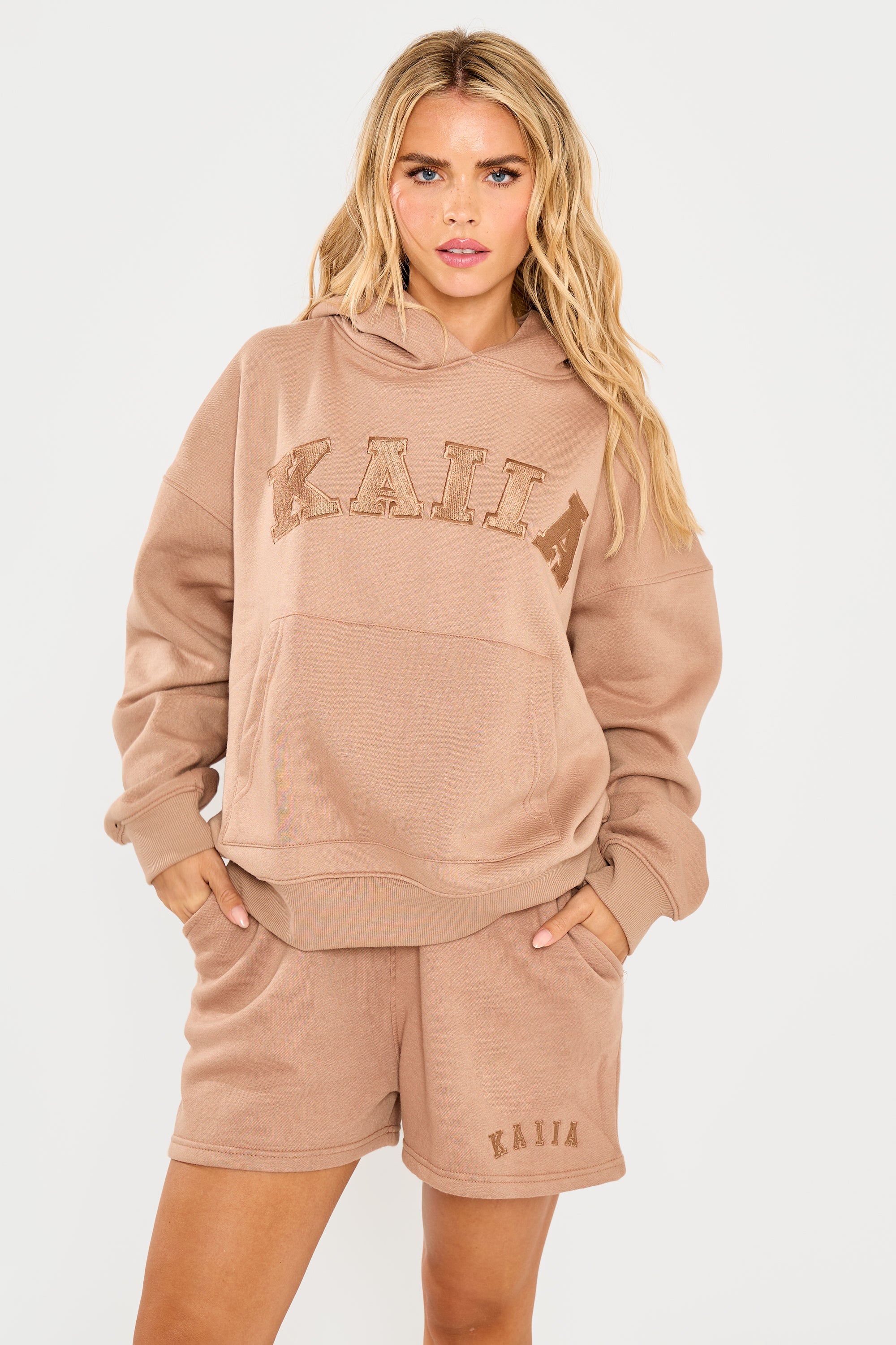 Kaiia Slogan Oversized Hoodie Latte - Image 5