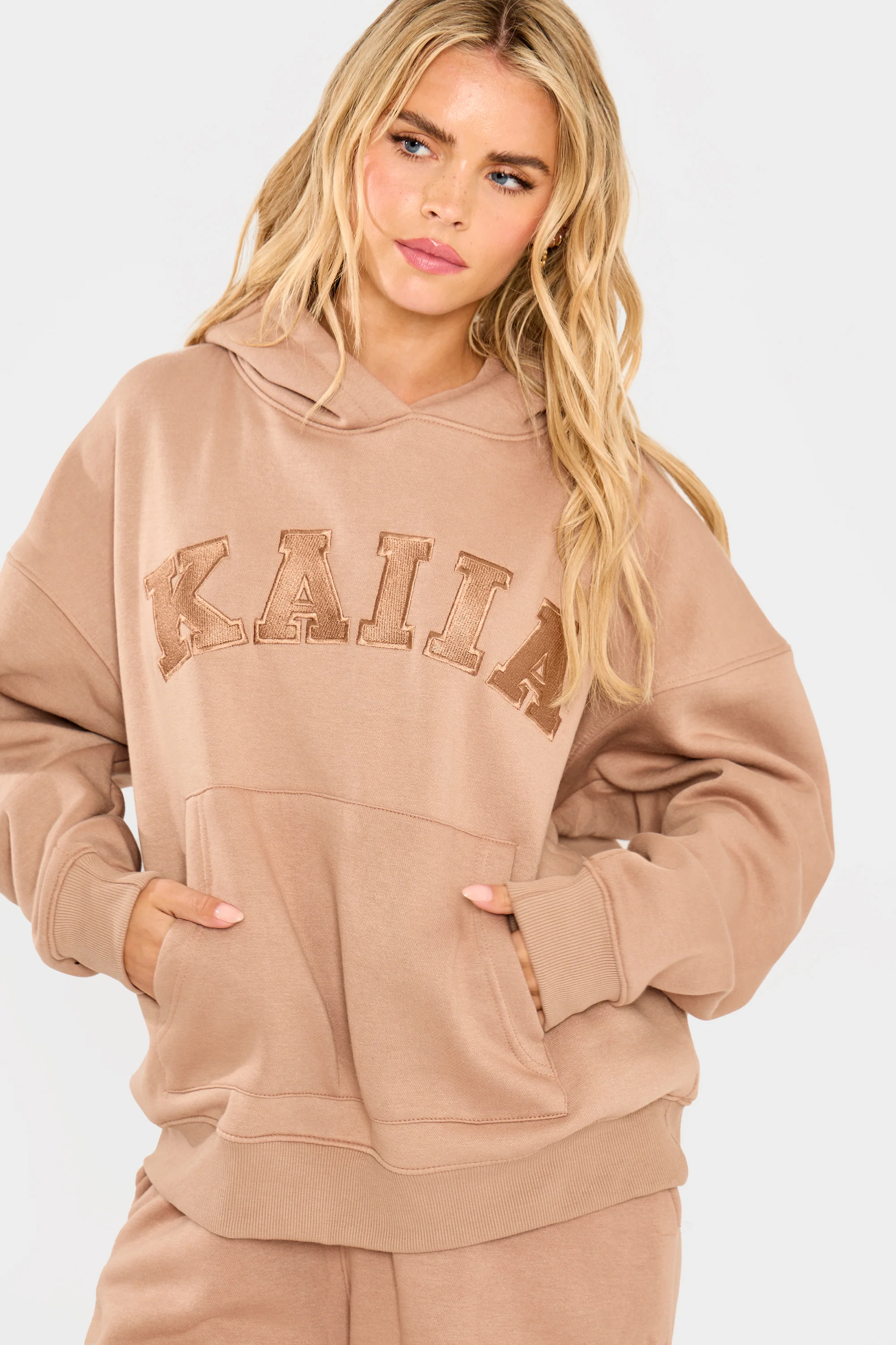 Kaiia Slogan Oversized Hoodie Latte - Image 8