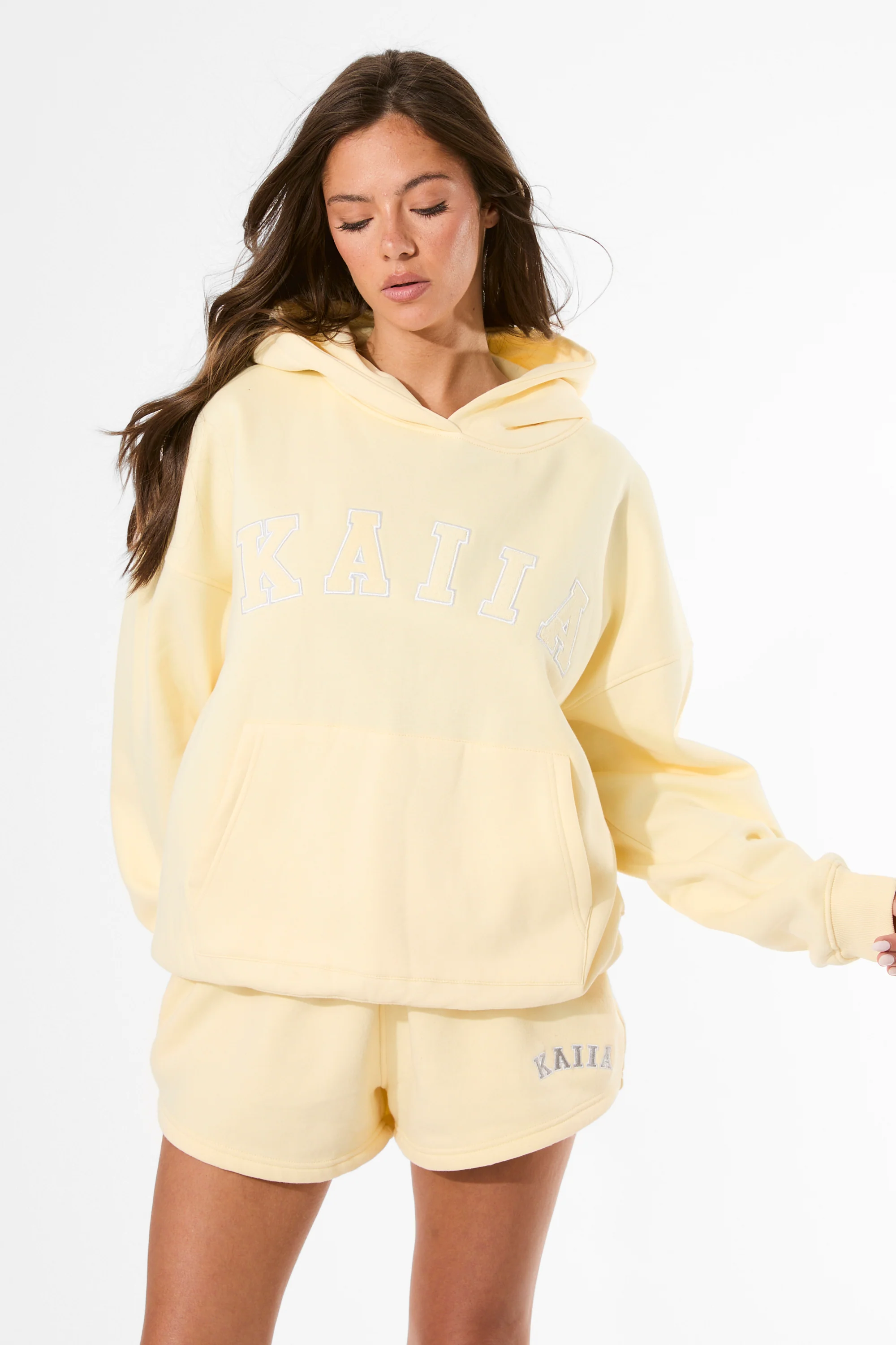 Kaiia Slogan Oversized Hoodie Lemon & White - Image 3