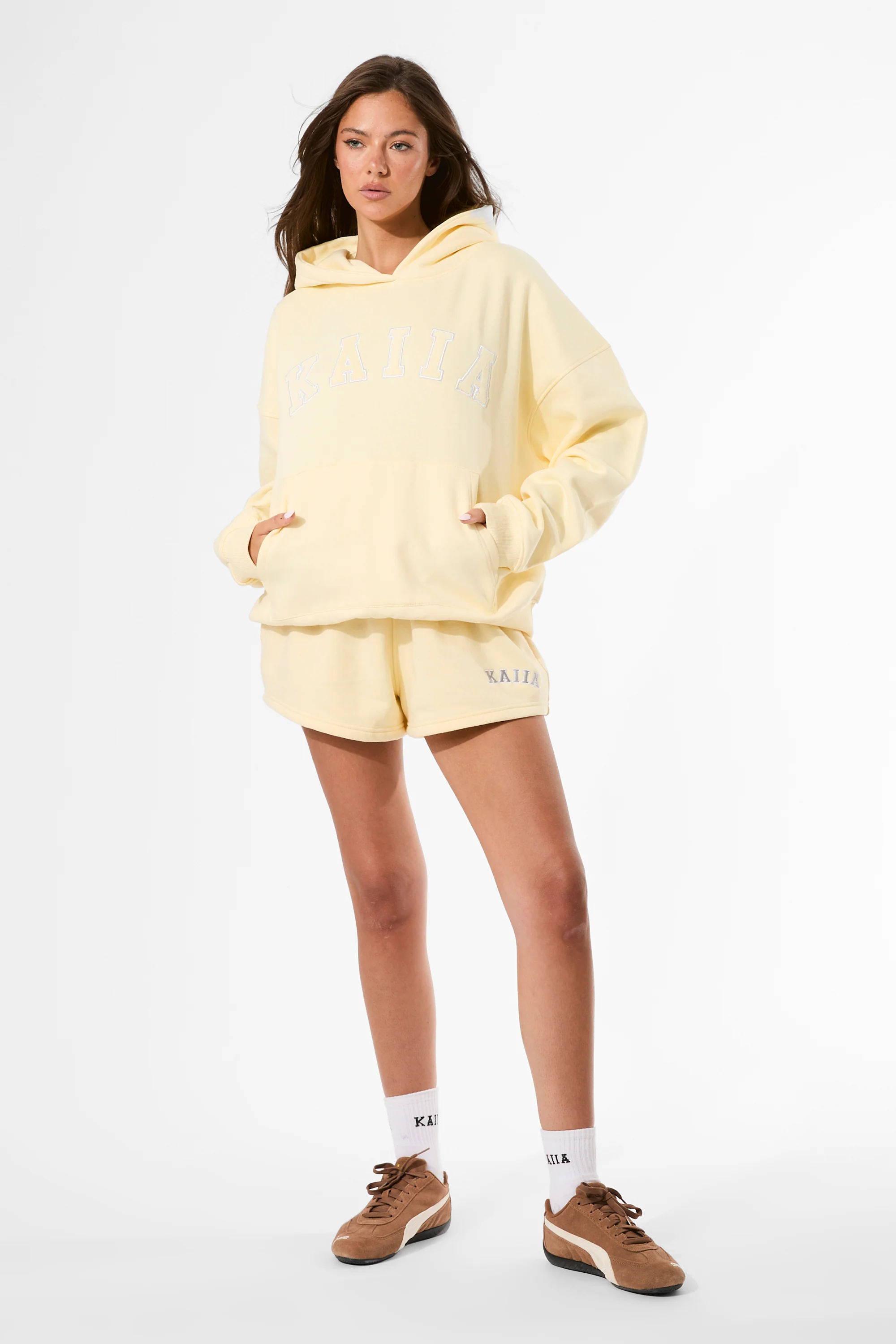 Kaiia Slogan Oversized Hoodie Lemon & White - Image 5