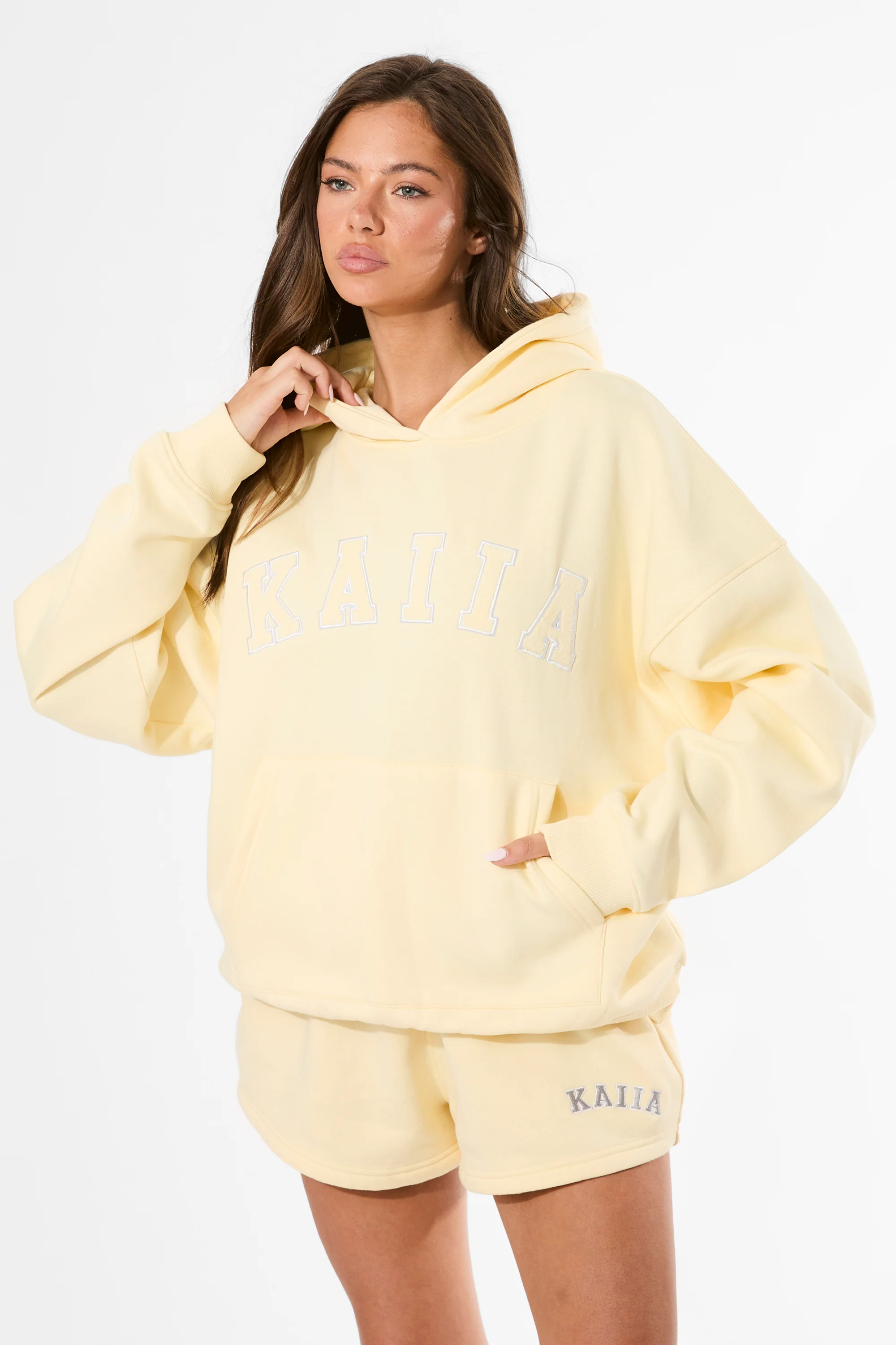 Kaiia Slogan Oversized Hoodie Lemon & White - Image 6