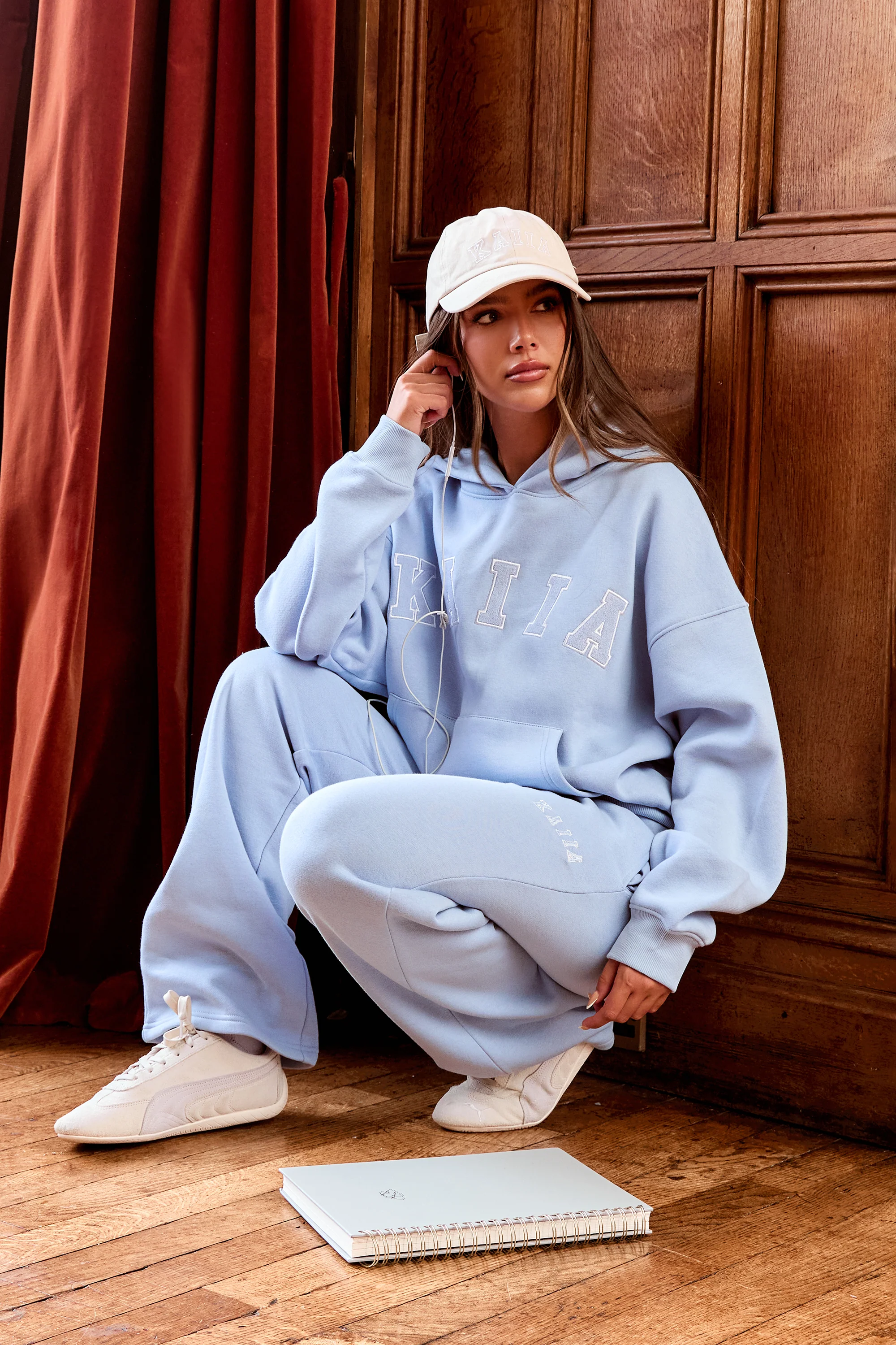 Kaiia Slogan Oversized Hoodie Light Blue & White - Image 3