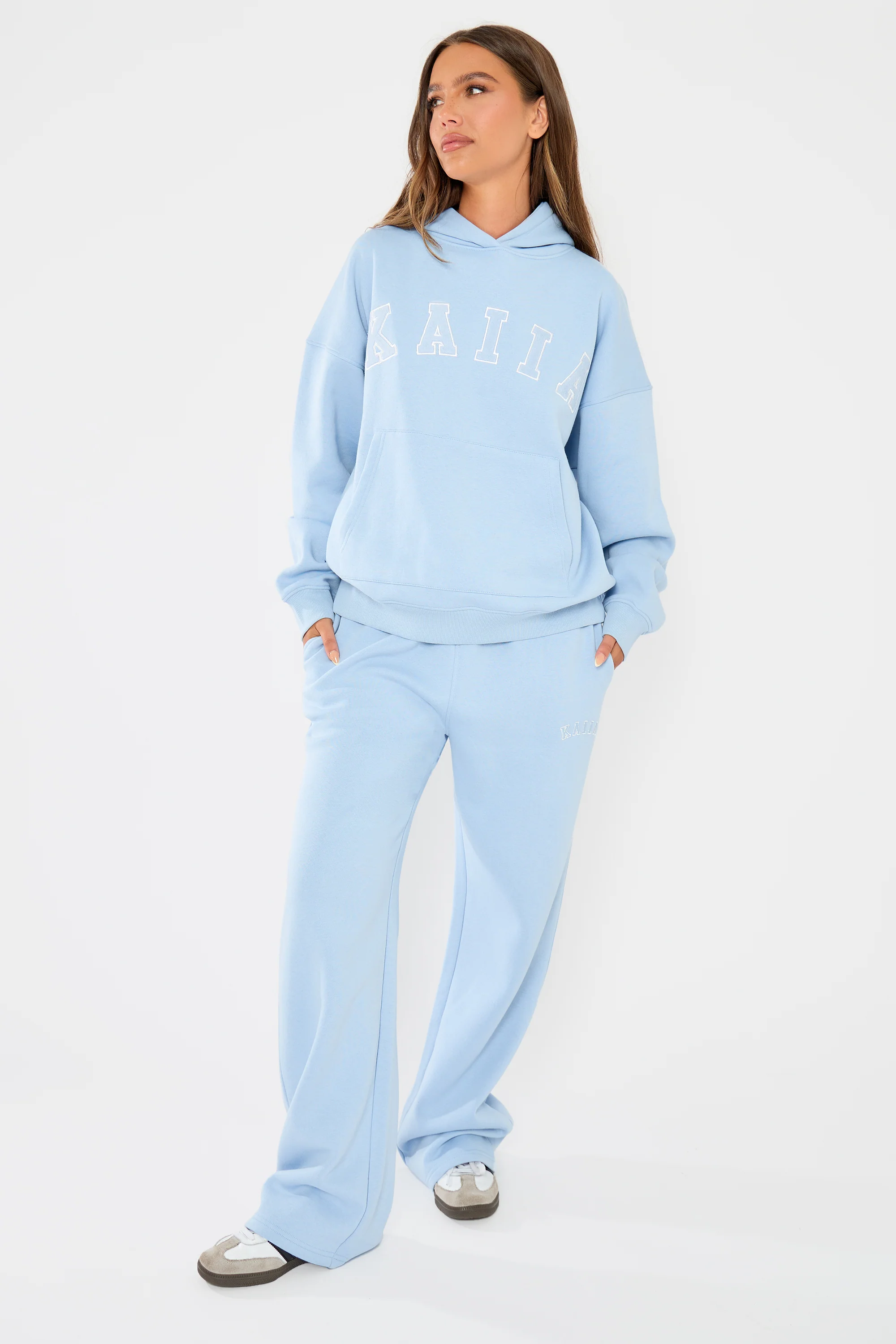 Kaiia Slogan Oversized Hoodie Light Blue & White - Image 8