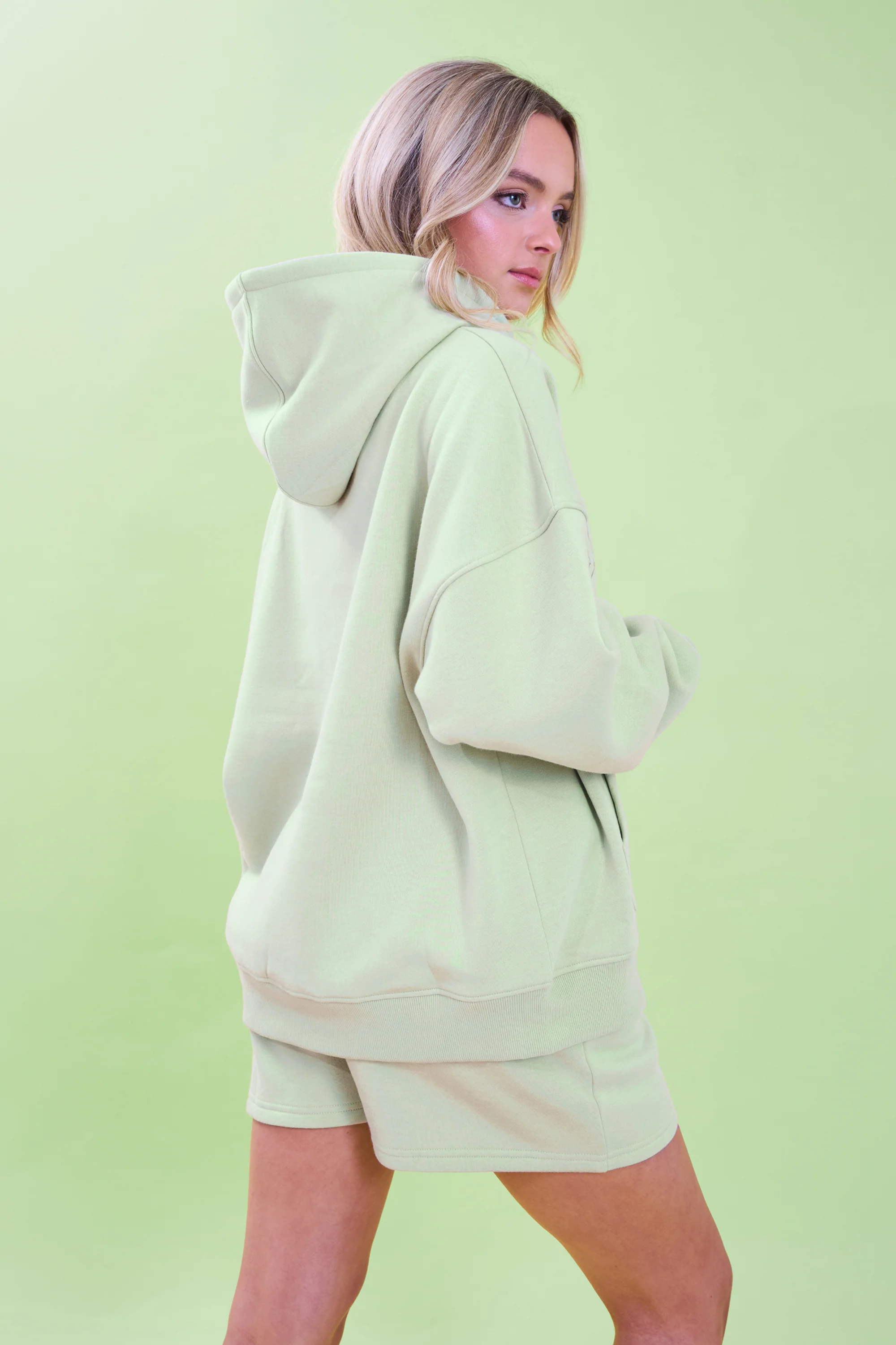 Kaiia Slogan Oversized Hoodie Light Green - Image 3