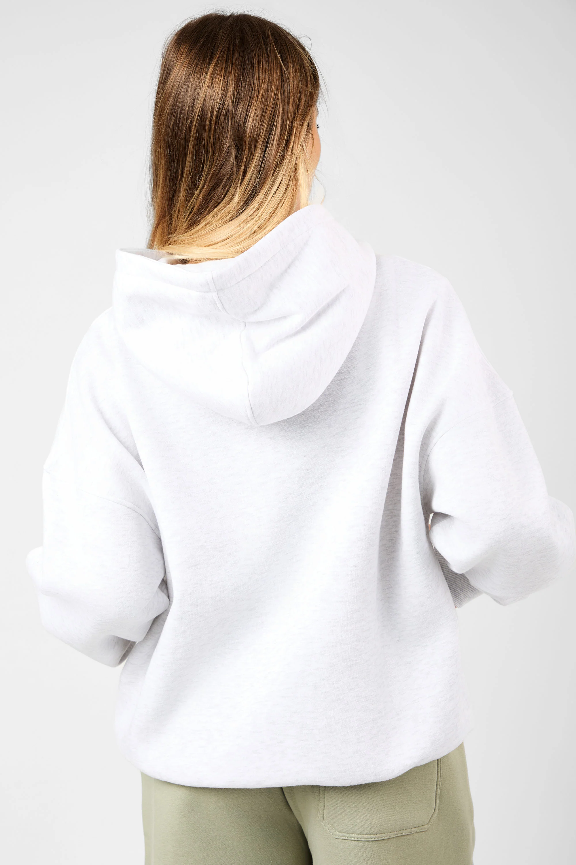 Kaiia Slogan Oversized Hoodie Light Grey Marl & Sage - Image 6