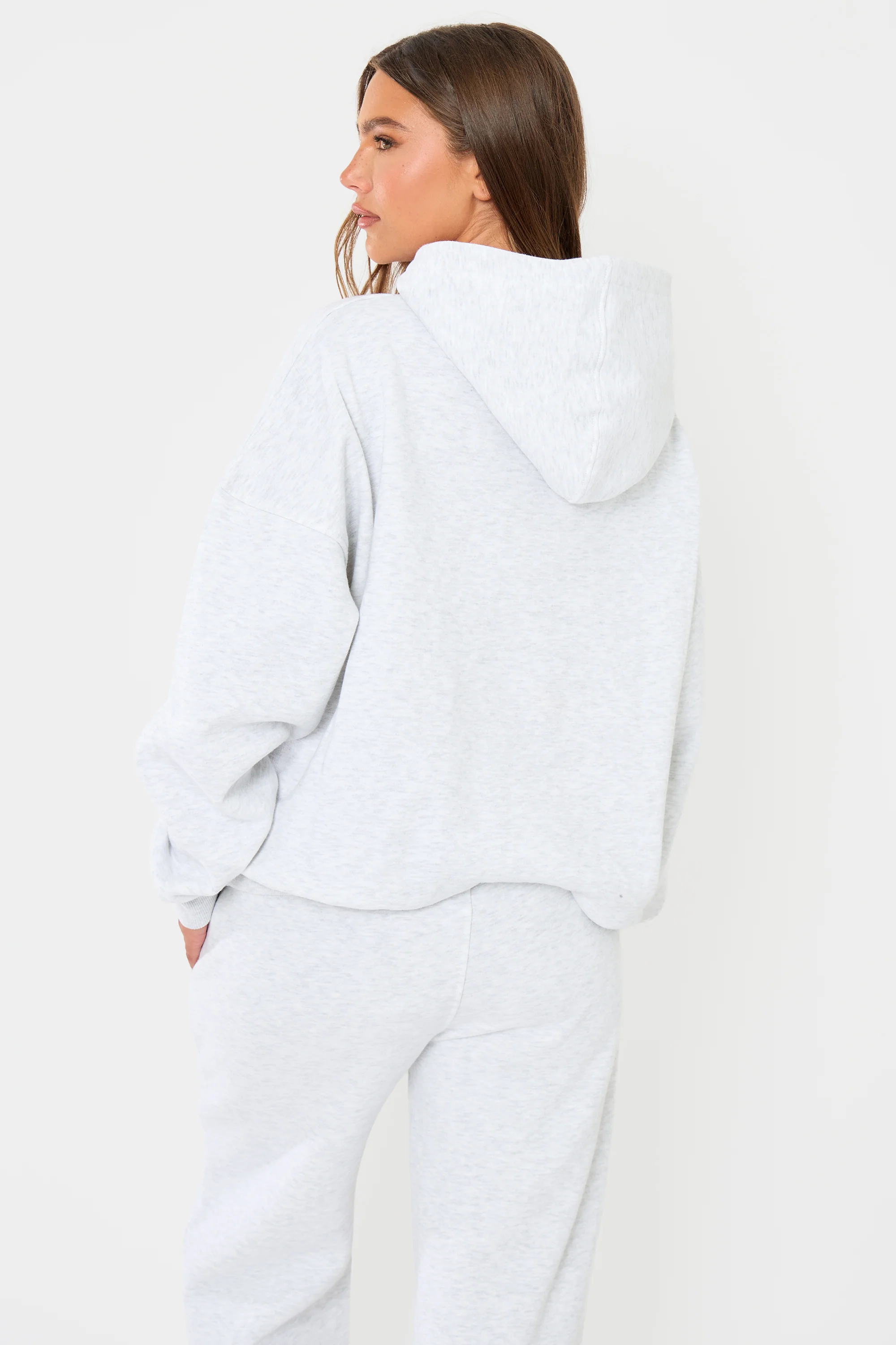 Kaiia Slogan Oversized Hoodie Light Grey Marl & Dark Brown - Image 2