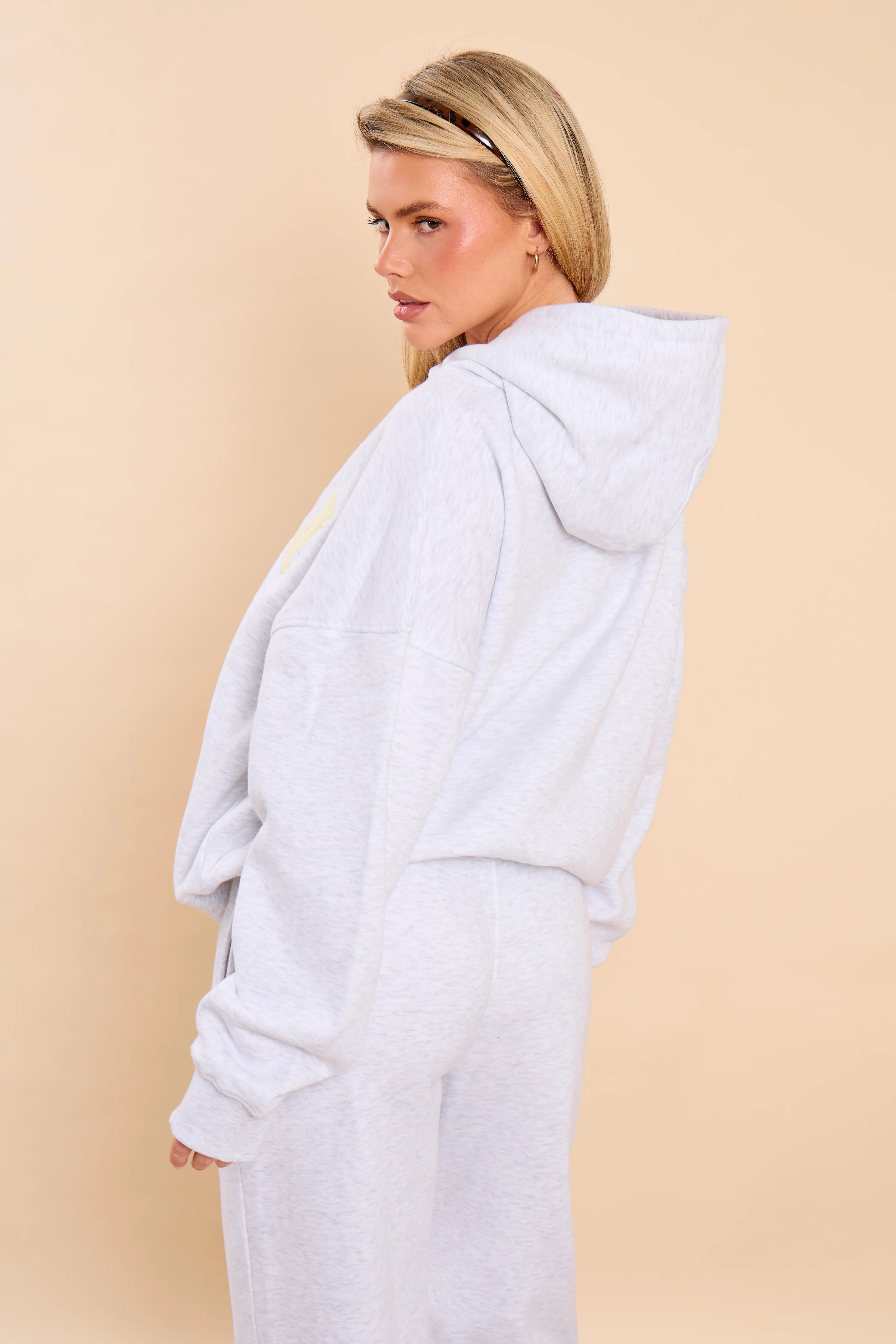 Kaiia Slogan Oversized Hoodie Light Grey Marl & Vanilla Lemon - Image 4