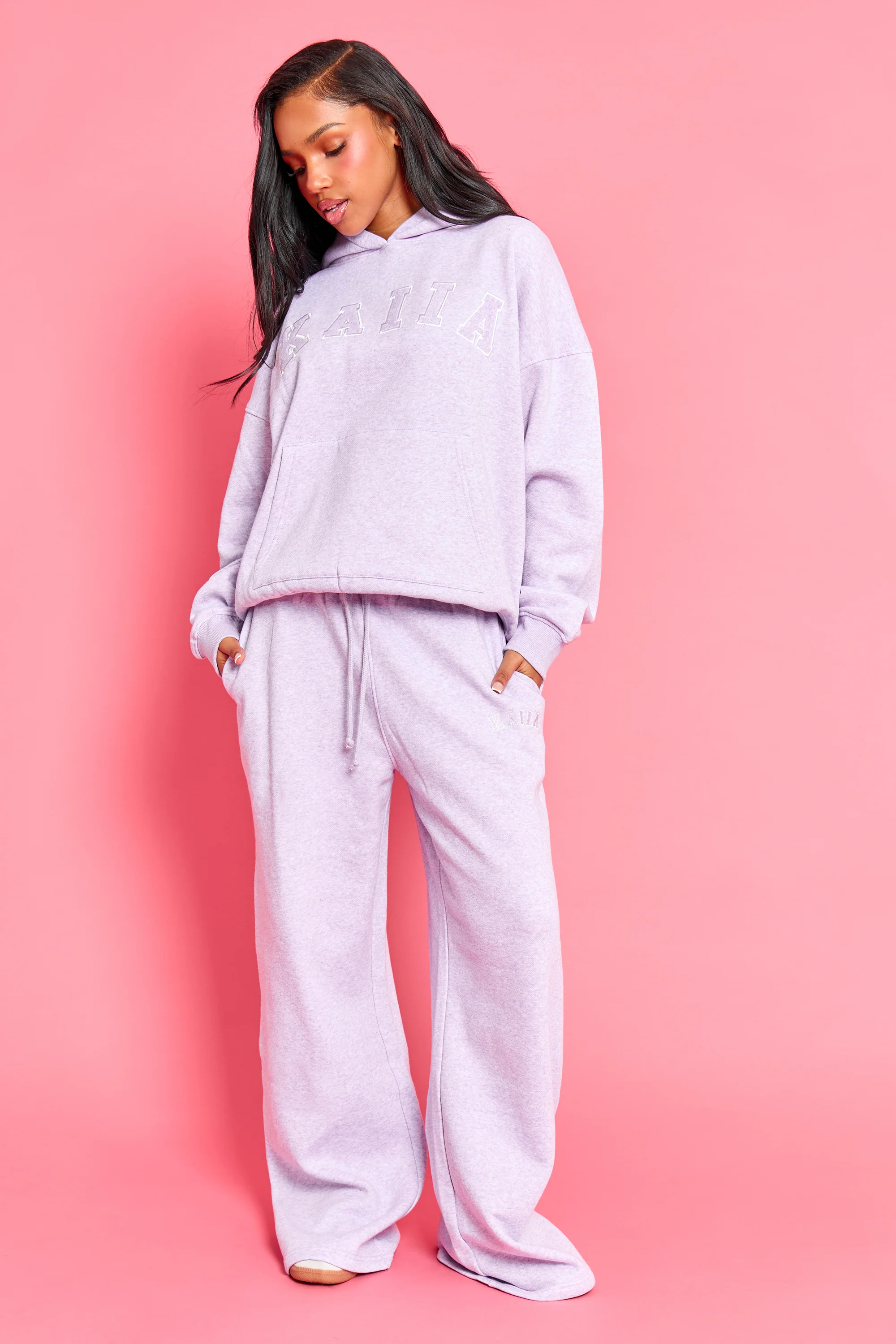 Kaiia Slogan Oversized Hoodie Lilac Marl - Image 3