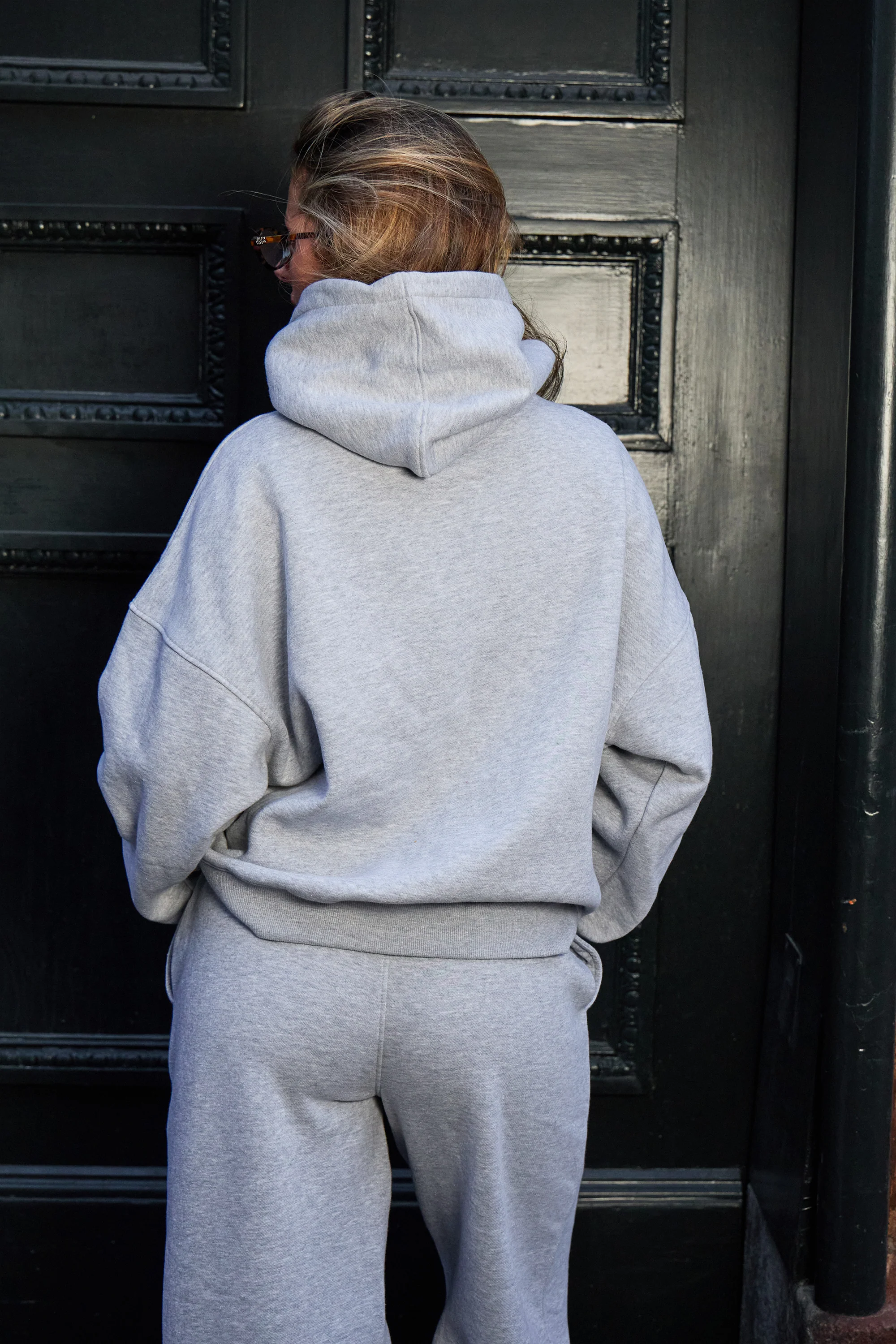 Kaiia Slogan Oversized Hoodie Mid Grey Marl & Stone - Image 4