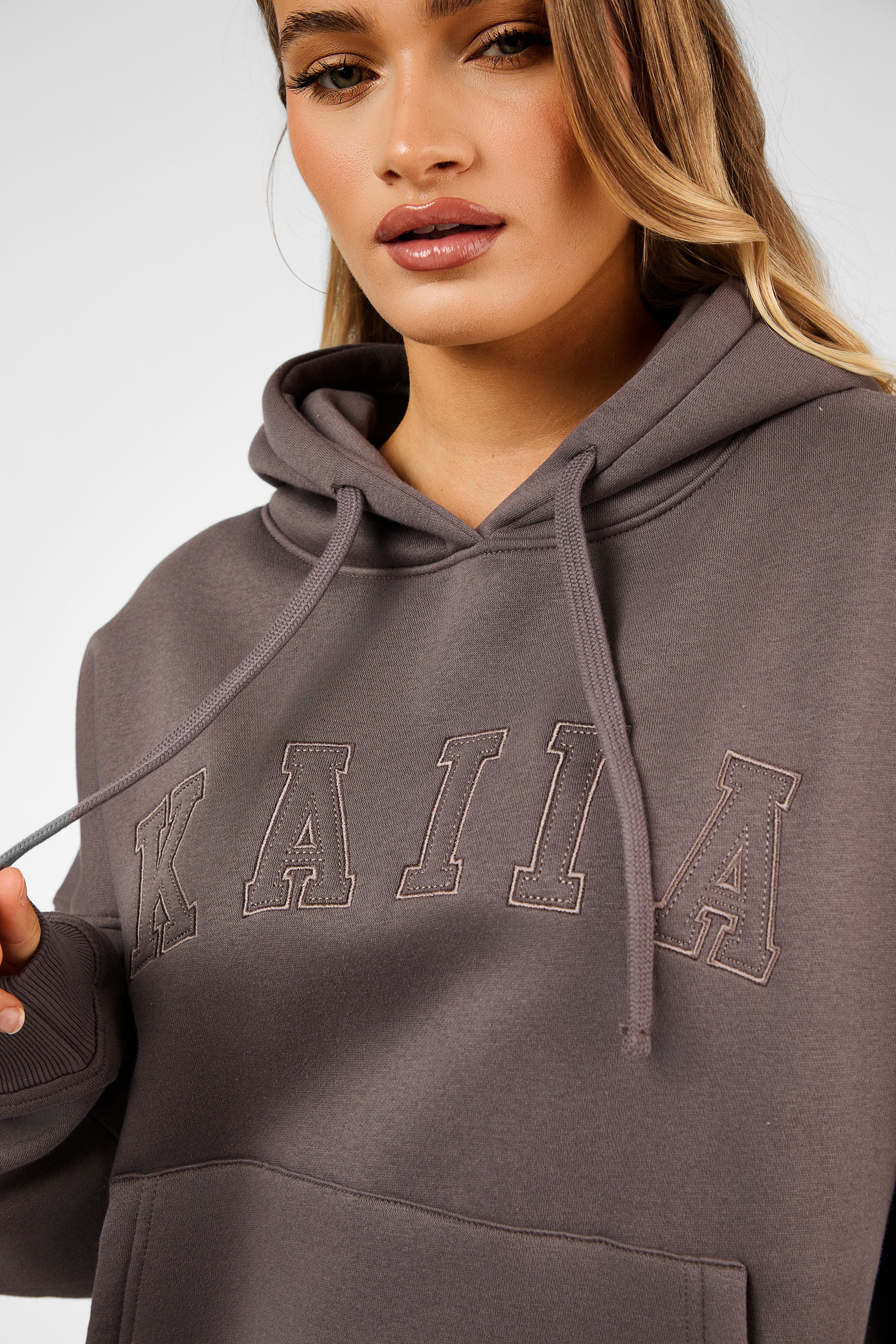 Kaiia Slogan Oversized Hoodie Mink - Image 3